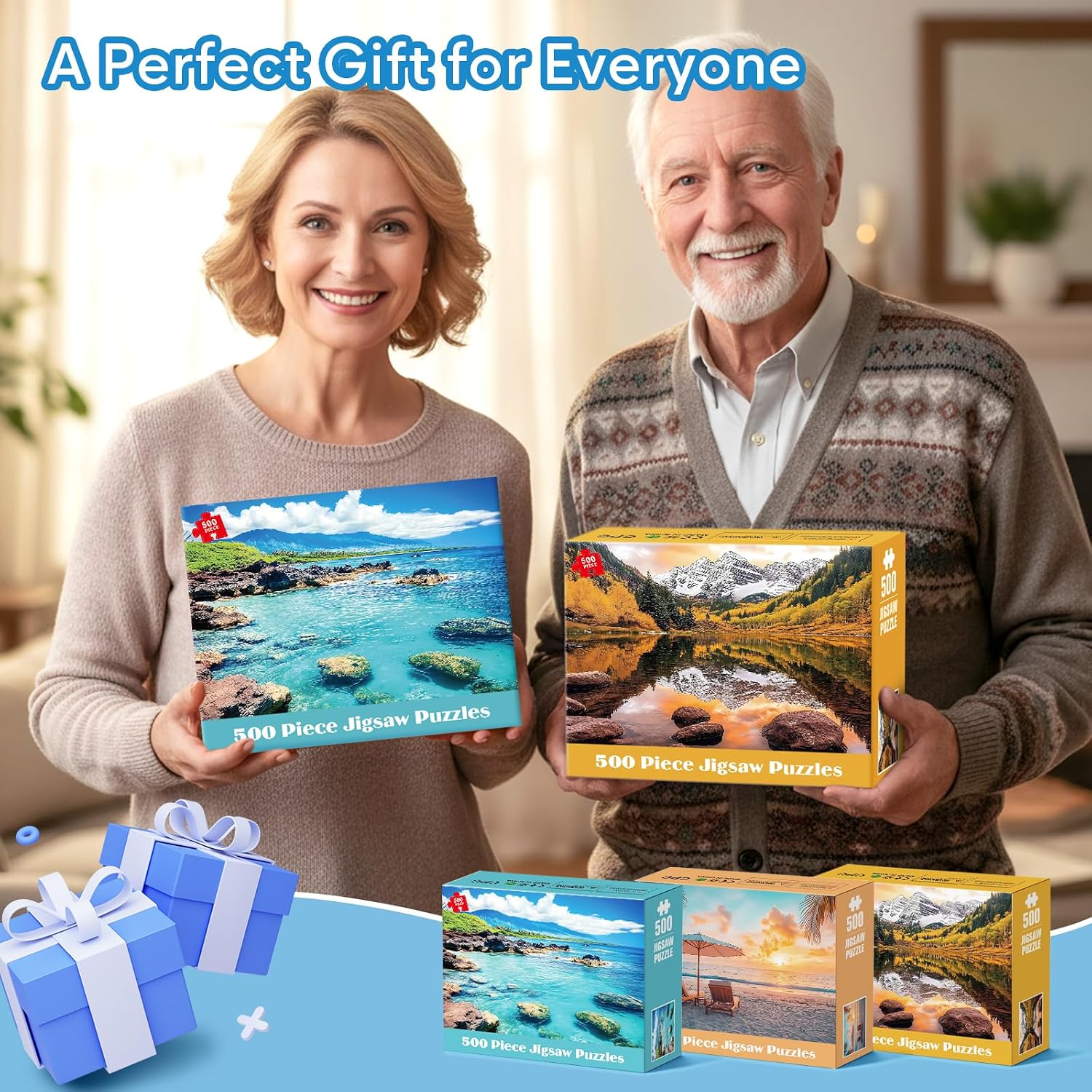 3 Pack Landscape Jigsaw Puzzle 500 Pieces Lake Puzzles Tahoe Scenery Clear Turquoise Waters Mountains Beach Puzzle 500 Pieces for Adult, Challenging Puzzle for Teens, Ideal Gift Home Decor 20.5*15IN