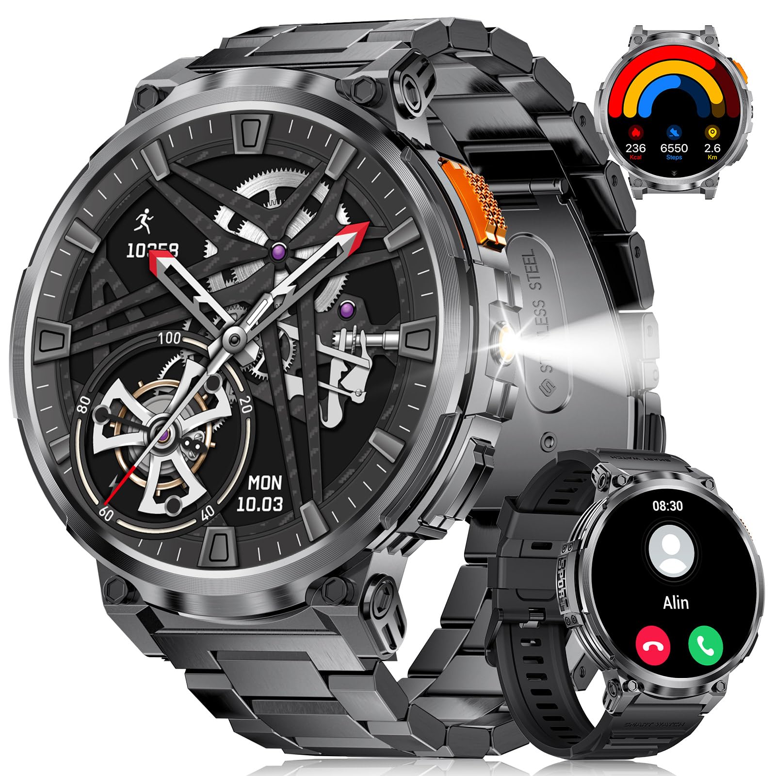 LIGE K66 メンズ スマートウォッチ【2024 懐中電灯機能 軍用規格＆防水防塵 ＆交換可能な2種類のストラップ】 1.85インチディスプレイ 730m Amazon.co.jp: LIGE K66 メンズ スマートウォッチ【2024 懐中電灯機能