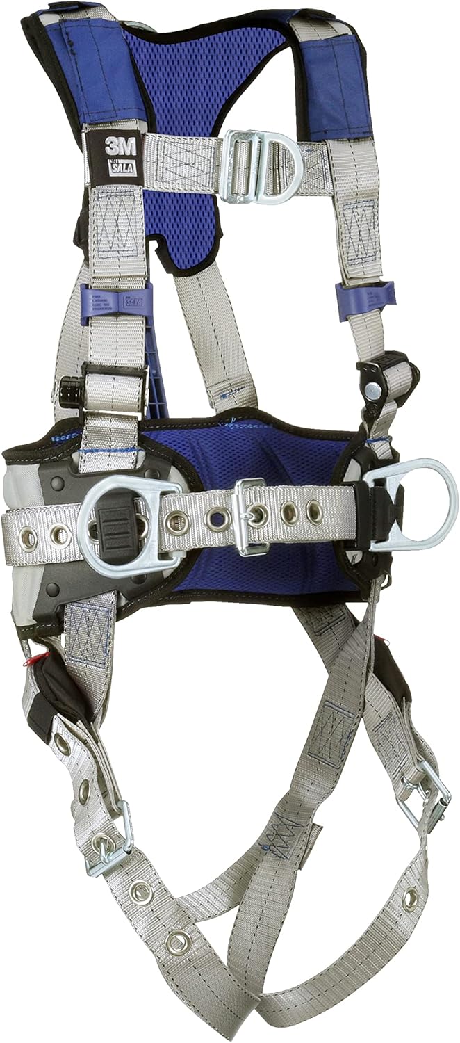 3M DBI-Sala ExoFit X100 Weight Distribution Comfort Construction Safety Harness Fall Protection, with Body Belt, Hip Padding, Multiple D-Rings, Pass-through Chest and Tongue Leg Buckles, 1401047,Large