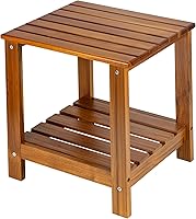 Vista 1 de Utoplike Mesa auxiliar de teca para exteriores, mesa auxiliar de doble capa, mesas de café de madera para patio trasero, jardín, cama, sala