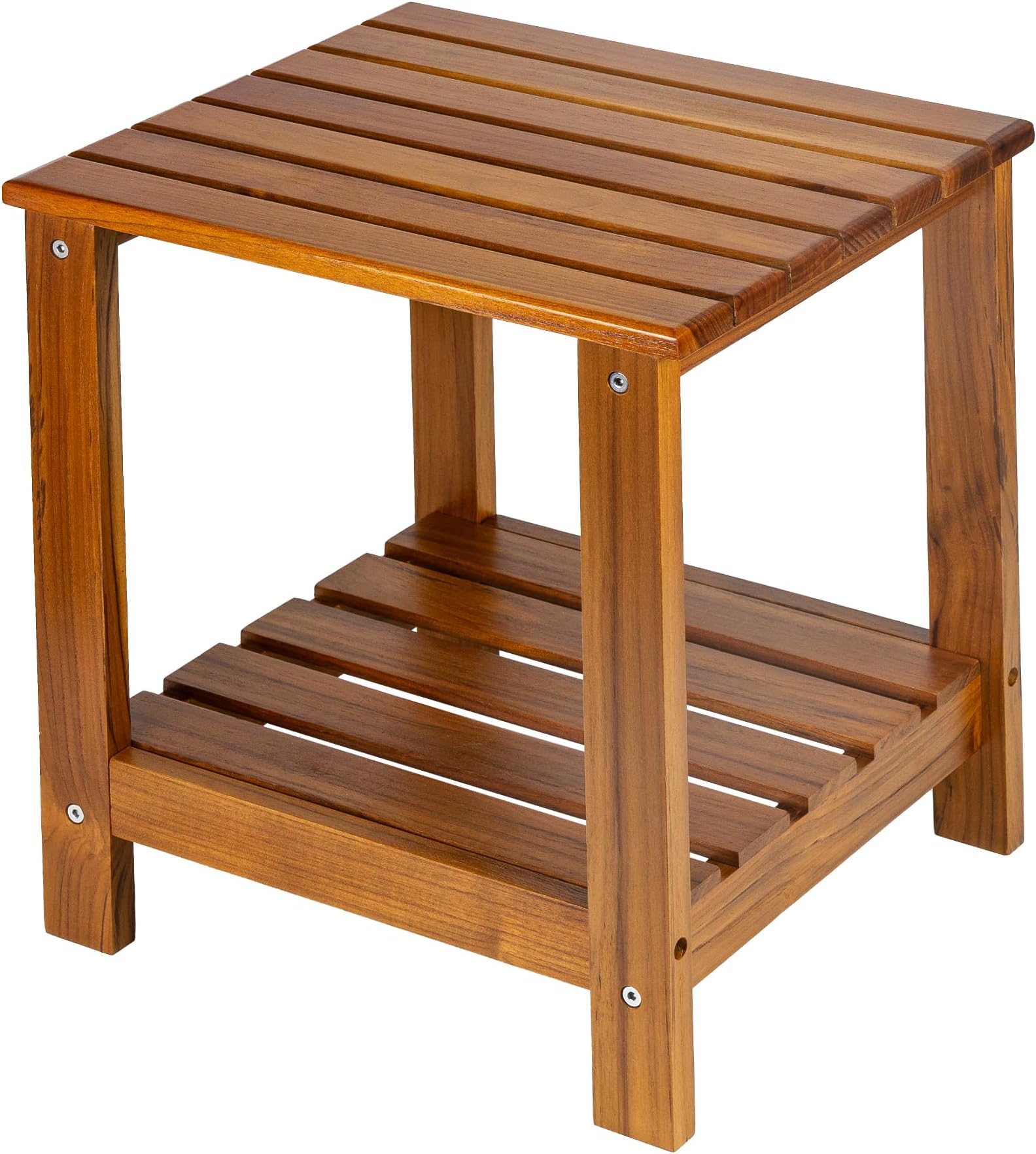 Utoplike Teak Side Table Outdoor, Patio End Table Double Layer, Wooden Coffee Accent Tables for Backyard, Garden, Bed, Living Room, Couch, Two-Tier