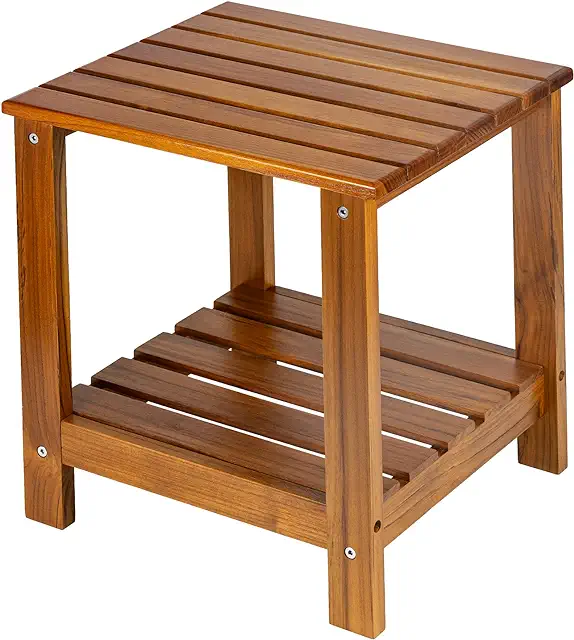 Mesa Auxiliar de Mimbre Doble Capa Teca para Exteriores e Interiores