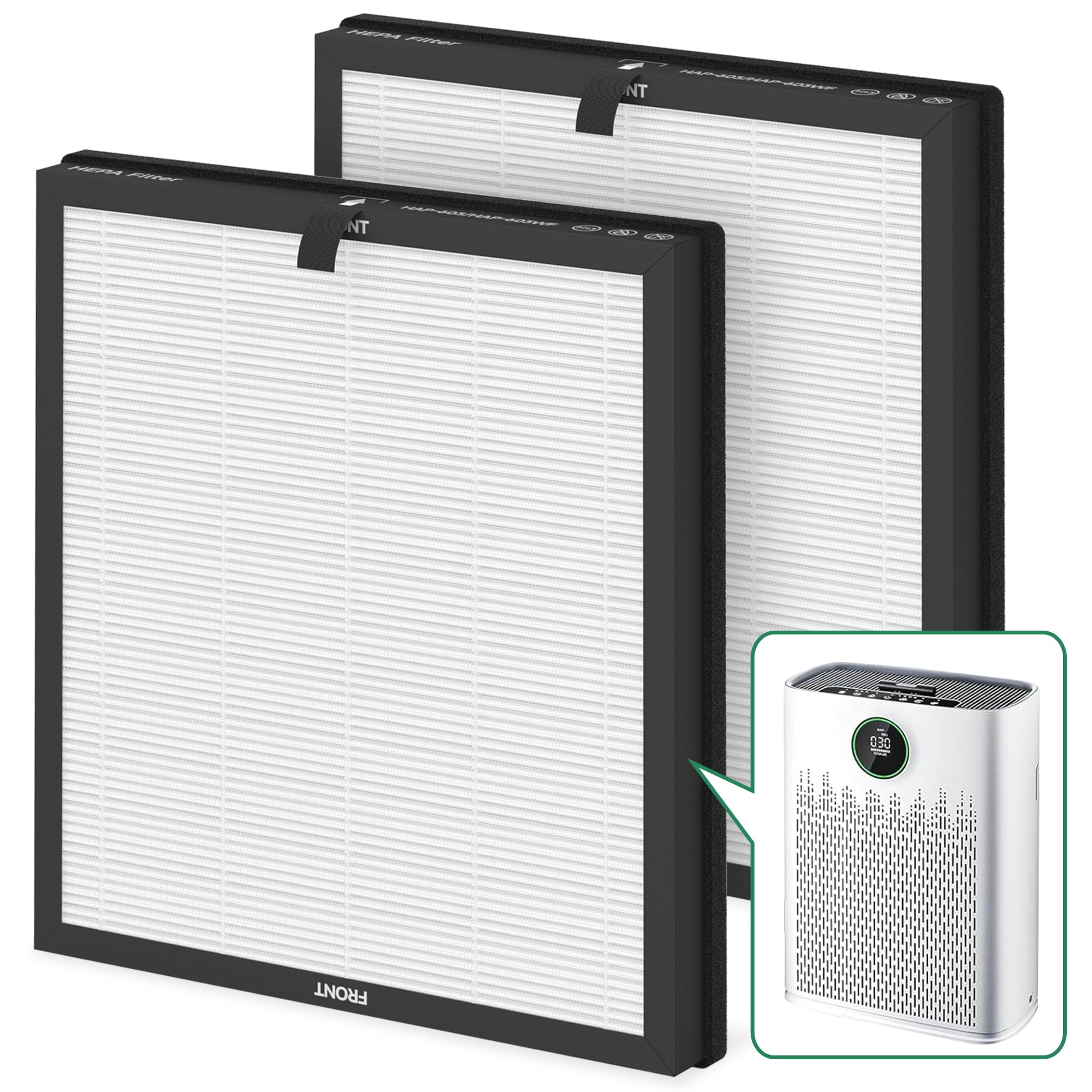 2 Packs Replacement Filter Compatible with ECOSELF HAP603 Air Cleaner Purifier, 3-in-1 H13 True HEPA Filter, White