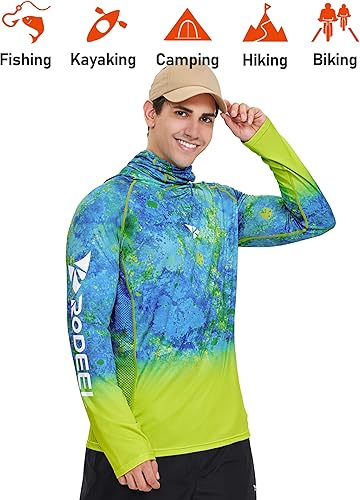 Miniatura 7 de Rodeel UPF 50+ - Camisa de manga larga para hombre, para senderismo, pesca, senderismo, con máscara, cuello UV, polaina con capucha