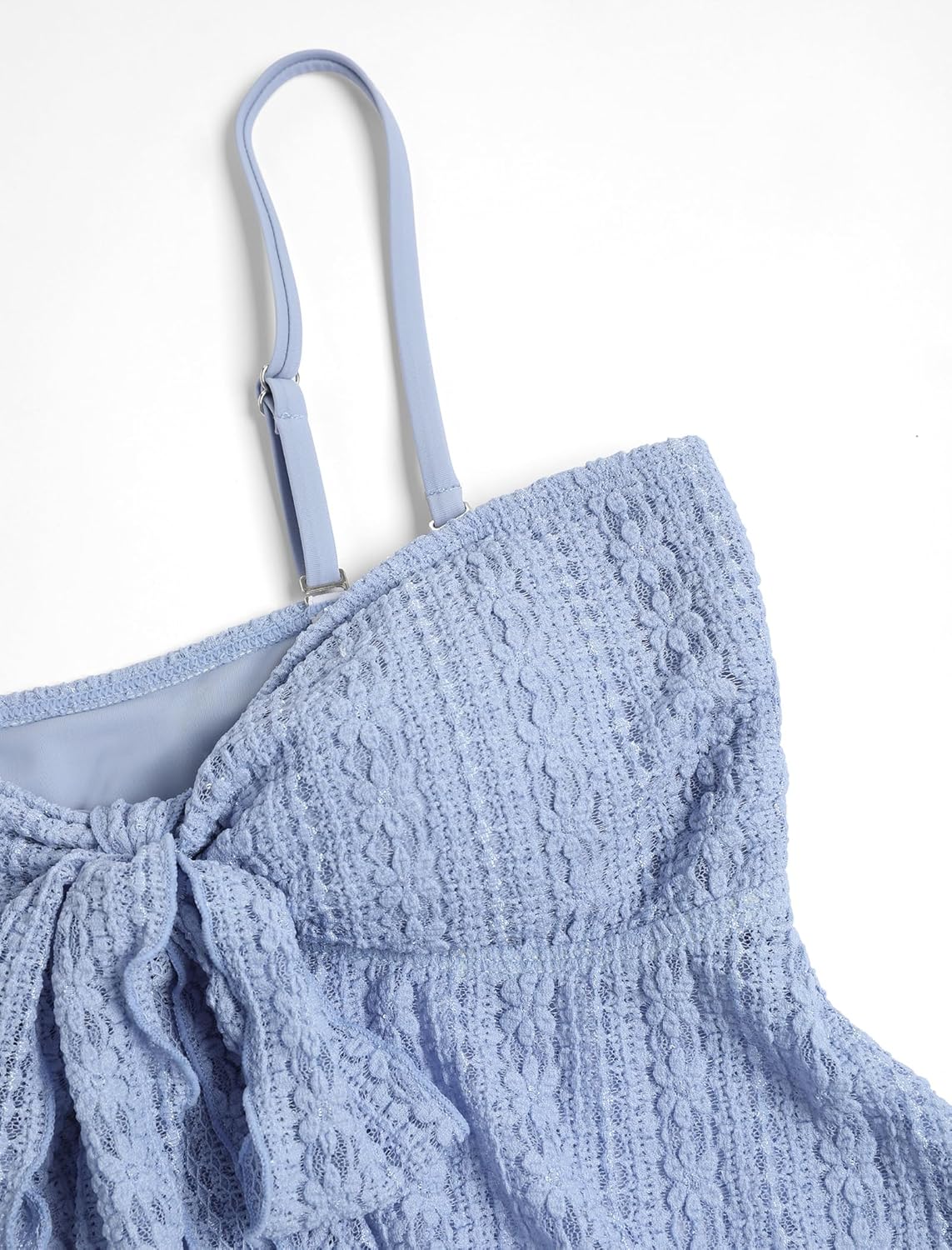 ZAFUL Tankini Swimsuits for Women Tie Front Ruffles Lace Textured High Cut Strapless Two Piece Swimsuit - Image 5