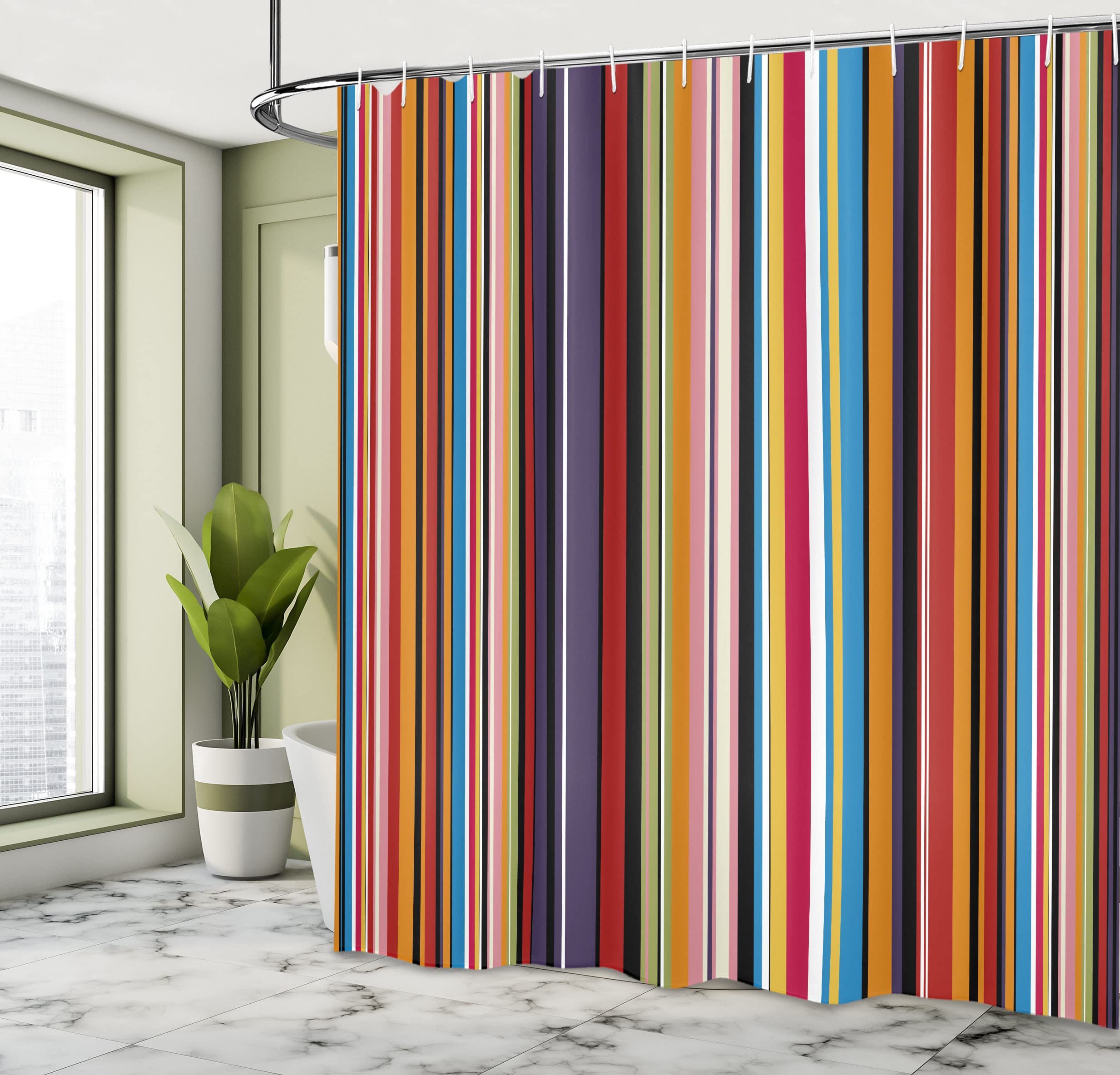 Ambesonne Abstract Shower Curtain, Vibrant Colored Stripes Vertical Pattern Funky a Modern Tile Illustration, Cloth Fabric Home Bathroom Art for Bath Decor Set with Hooks, 69" W x 70" L, Orange Purple - 4