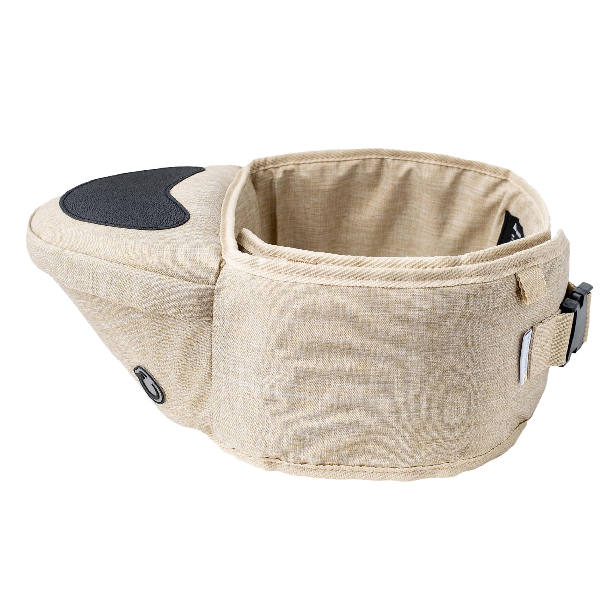 Hippychick Hipseat Baby Carrier, Lightweight Back-Saving Support Waist Stool, Adjustable Strap, Can Carry 6-36 Months Child, Denim Oatmeal