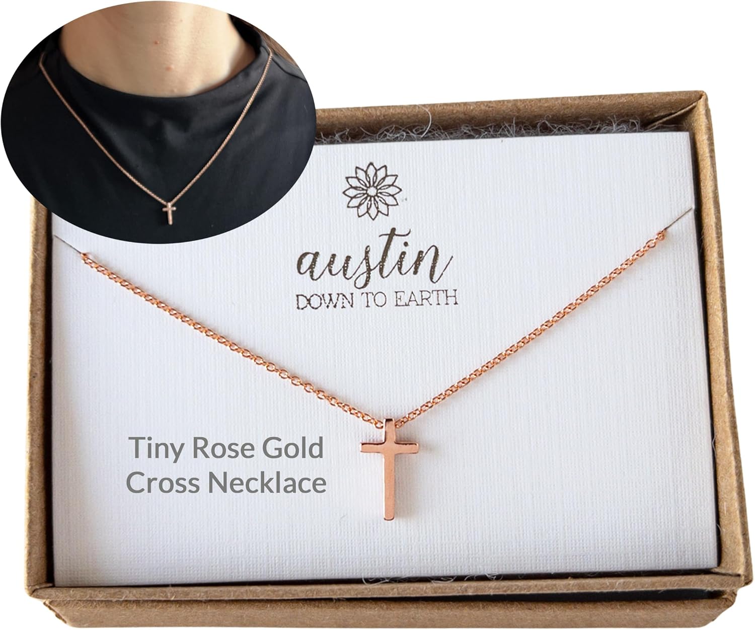 Rose Gold Tiny Cross Necklace, Dainty Cross Necklace, Small Cross Pendant