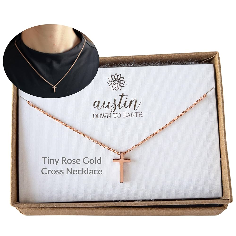 Amazon.com: Rose Gold Tiny Cross Necklace, Dainty Cross