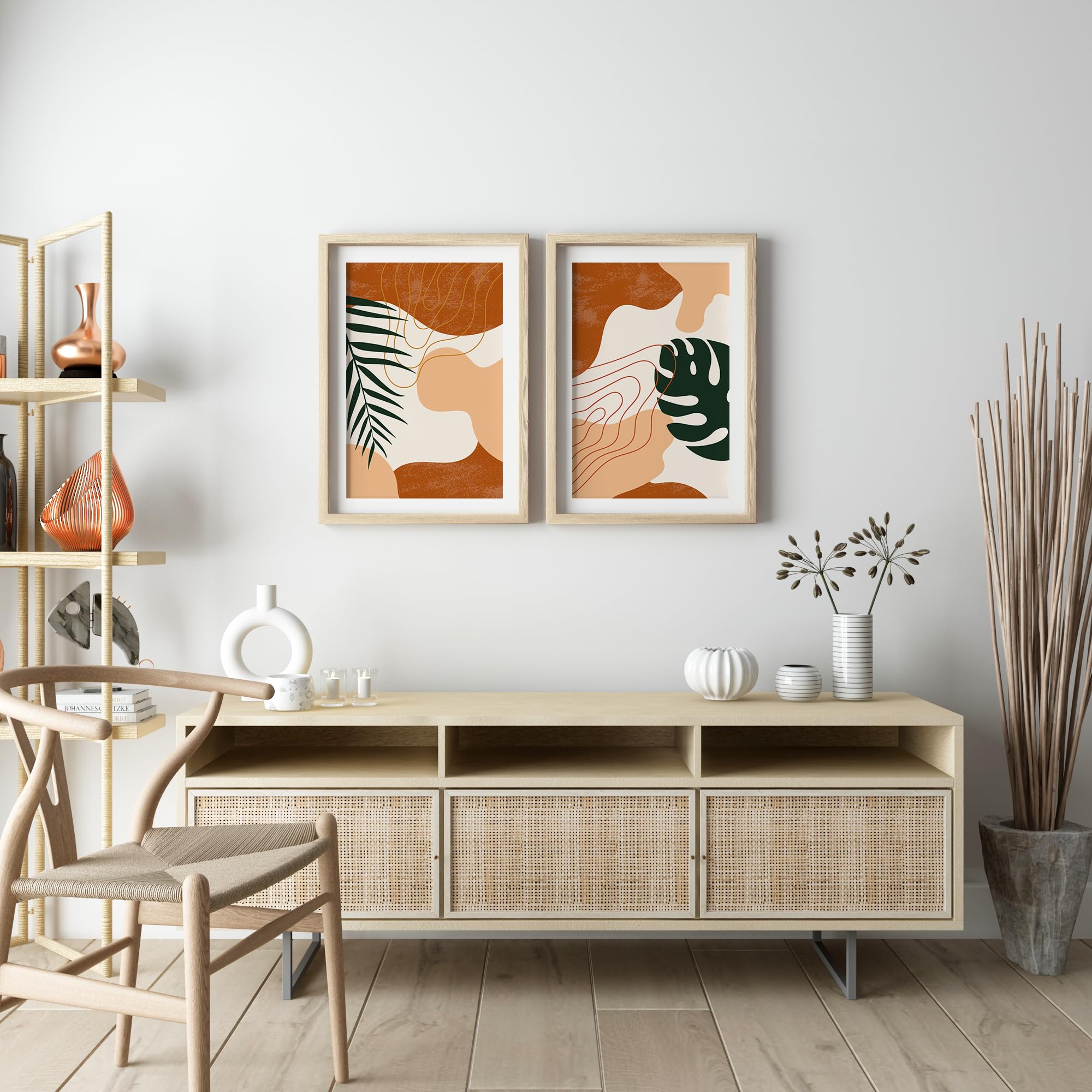 Corona card Technology Canvas Painting For Living Room Wall Decoration Abstract Tropical Leaves Painting For Home Decor (Set Of 2) (Unframed) (A3)