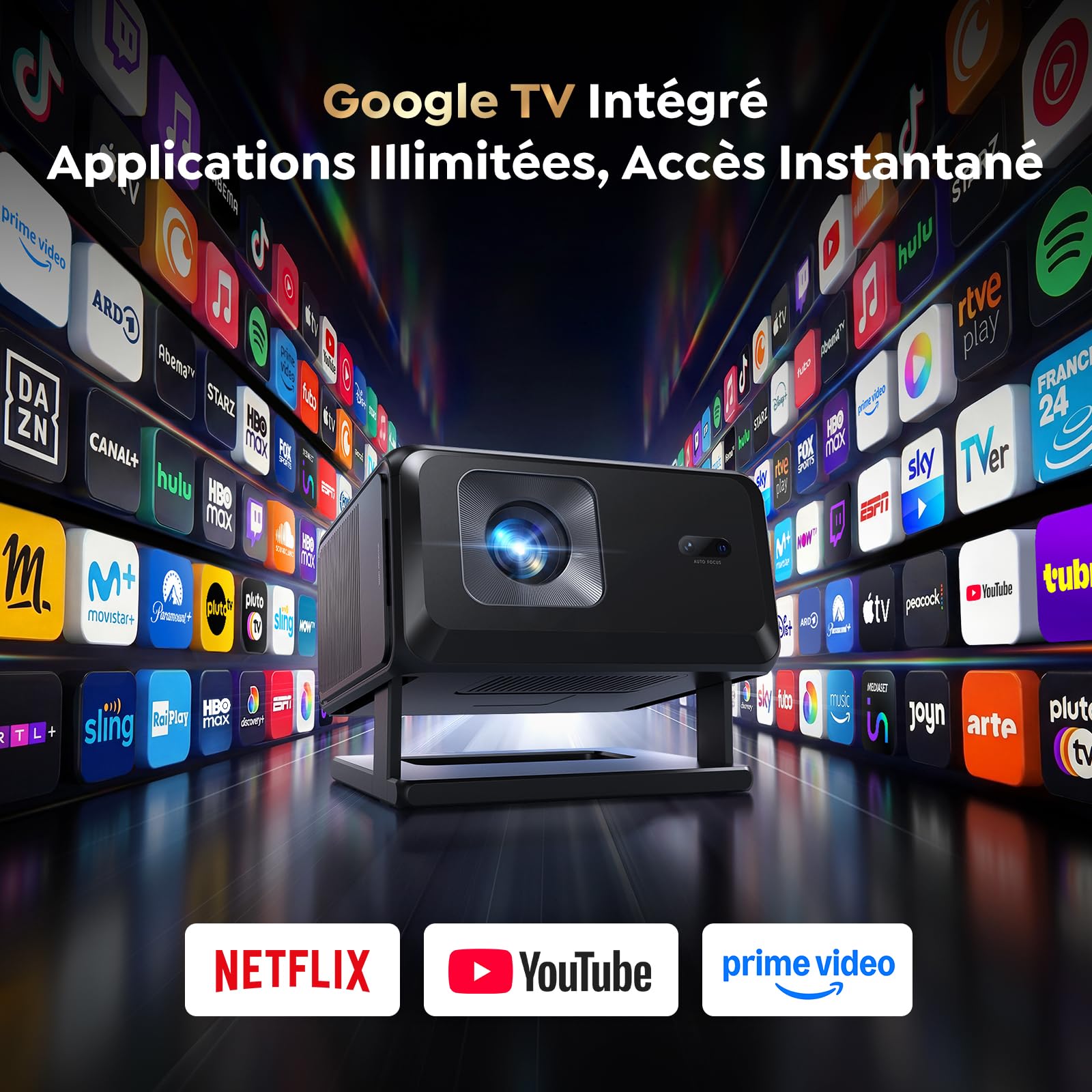 TOPTRO Vidéoprojecteur 4K【Google TV & Contrôle Vocal】 Projecteur Video FHD 1080P HDR10, Auto Focus/ 6D Keystone Rétroprojecteur avec WiFi, Bluetooth 5.4, Videoprojecteur Portable pour Home Cinéma