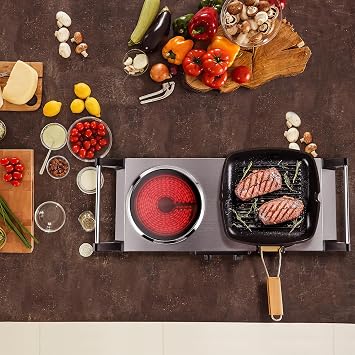 Techwood Electric Stove, Double Infrared Ceramic Hot Plate for Cooking, Two Control Cooktop Burner, Portable Anti-scald handles Suitable for Office/Home/Camp Use, 1800W Compatible for All Cookwares