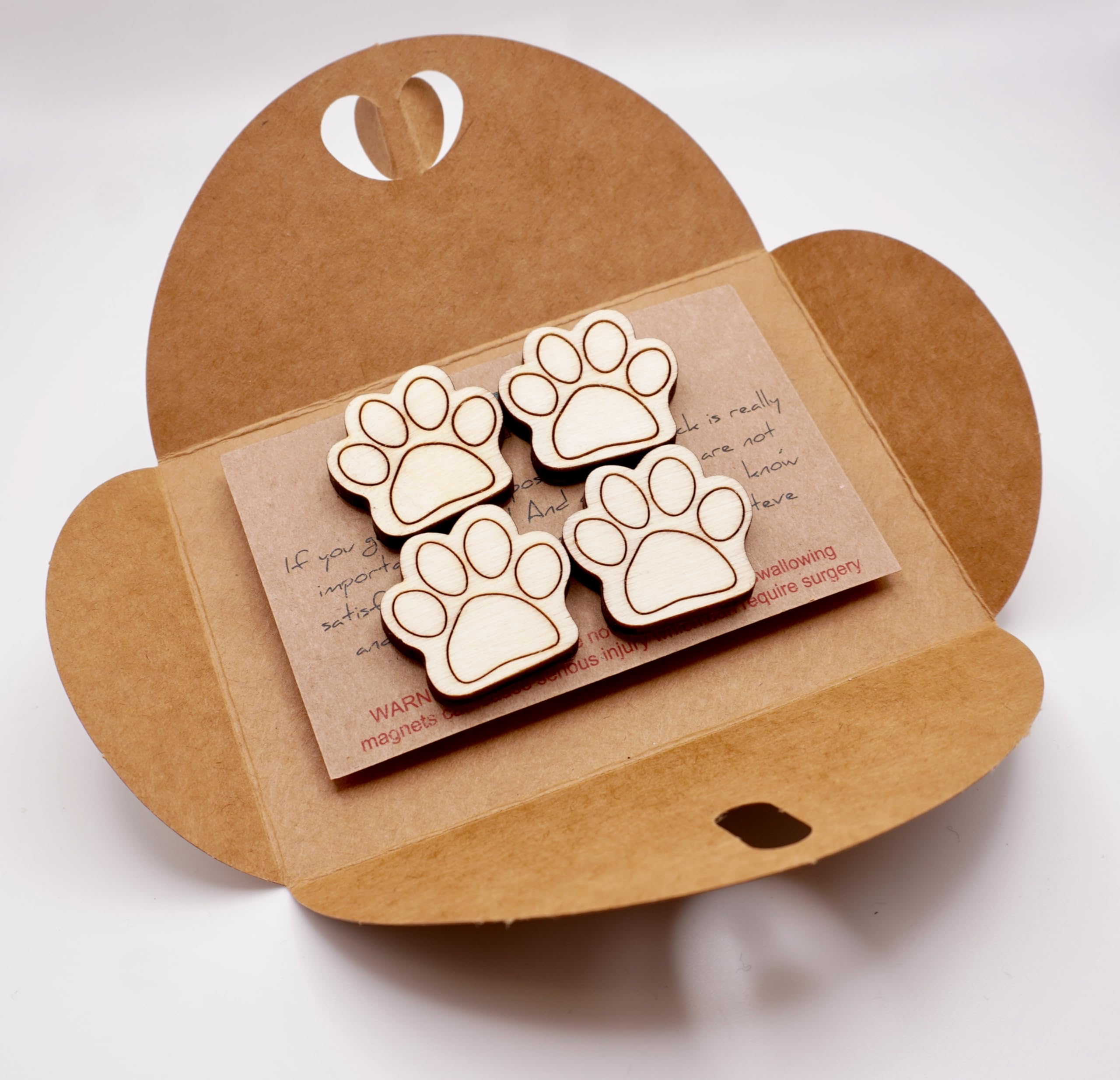4 Pcs Paw print gift wooden novelty fridge magnets - natural wood - with strong magnets - animal tracks, 27mm x 26mm - Image 2