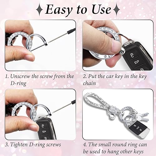 Miniatura 4 de Crystal Bling Car Keychain, Car Key Chain Glitter Key Ring, Rhinestone Keychain Ring Strap