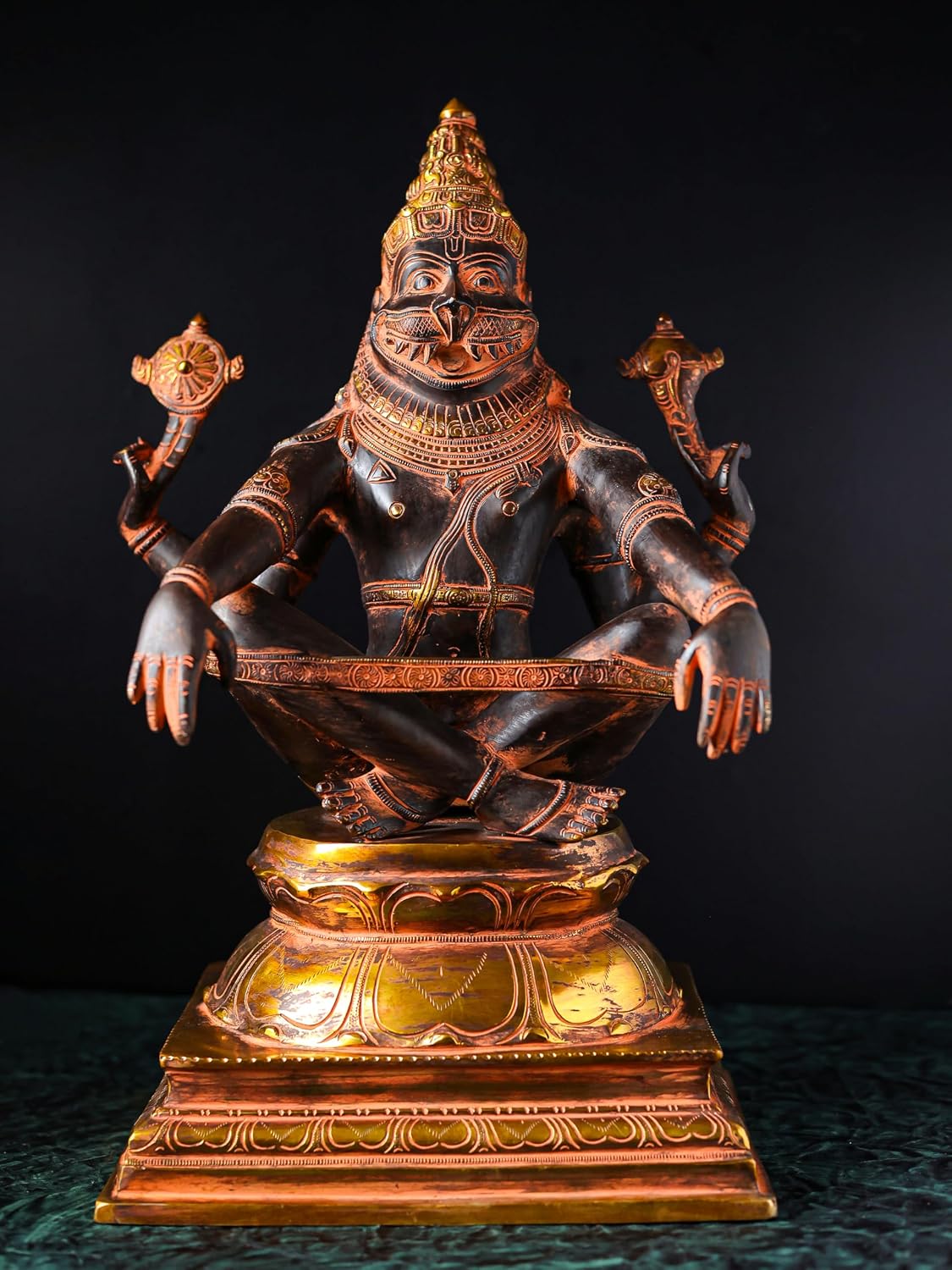 UGRA Yogi Narasimha Statue 50cm Antique Brass Vishnu Narayan Avatar God of Moksha Goddess of Wealth Narasimha Bhagwan Narsimha Yogi Narasimha for Home Altar Decor