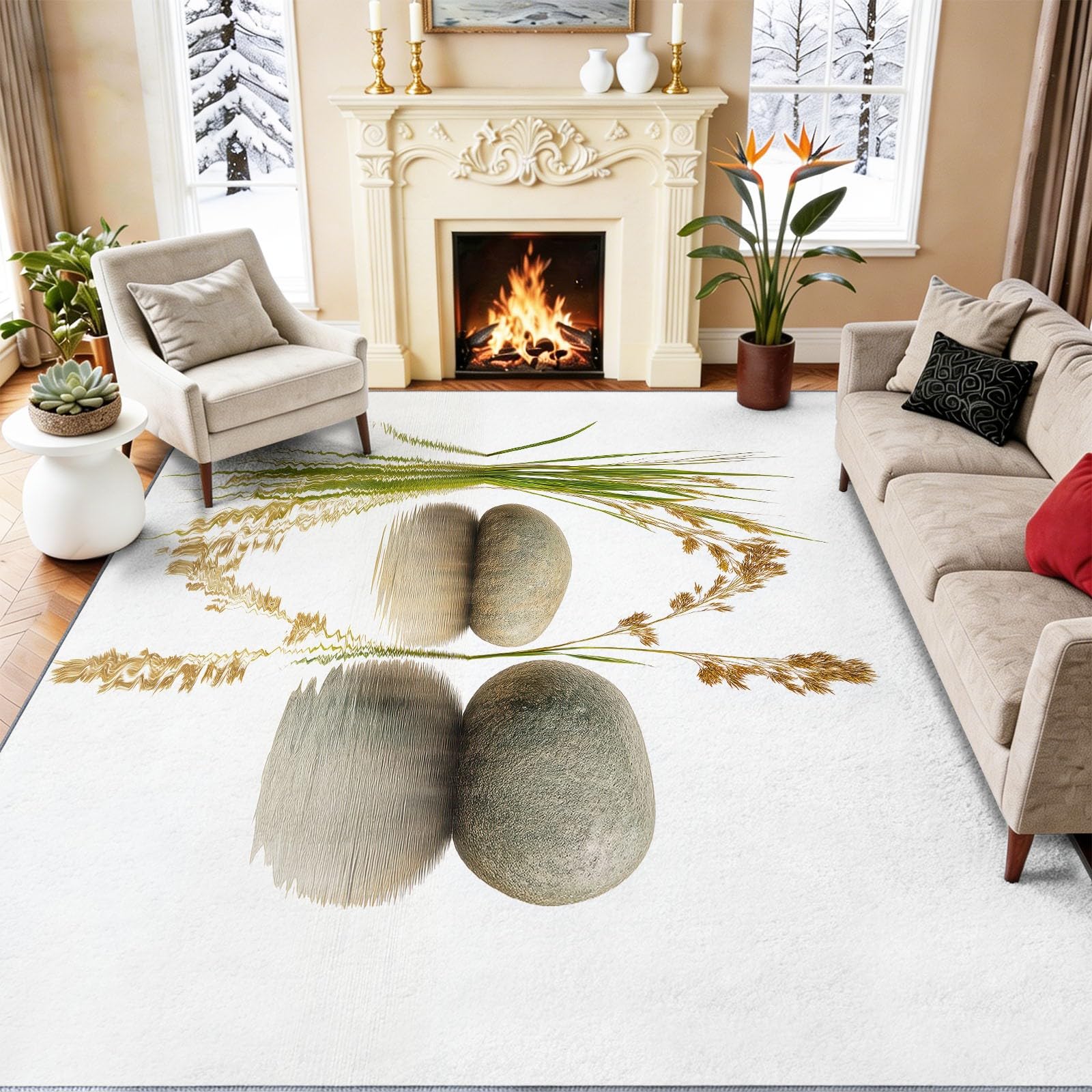 Tapis à poils courts lavable 60x90 cm effet 3D blanc pour salon et chambre