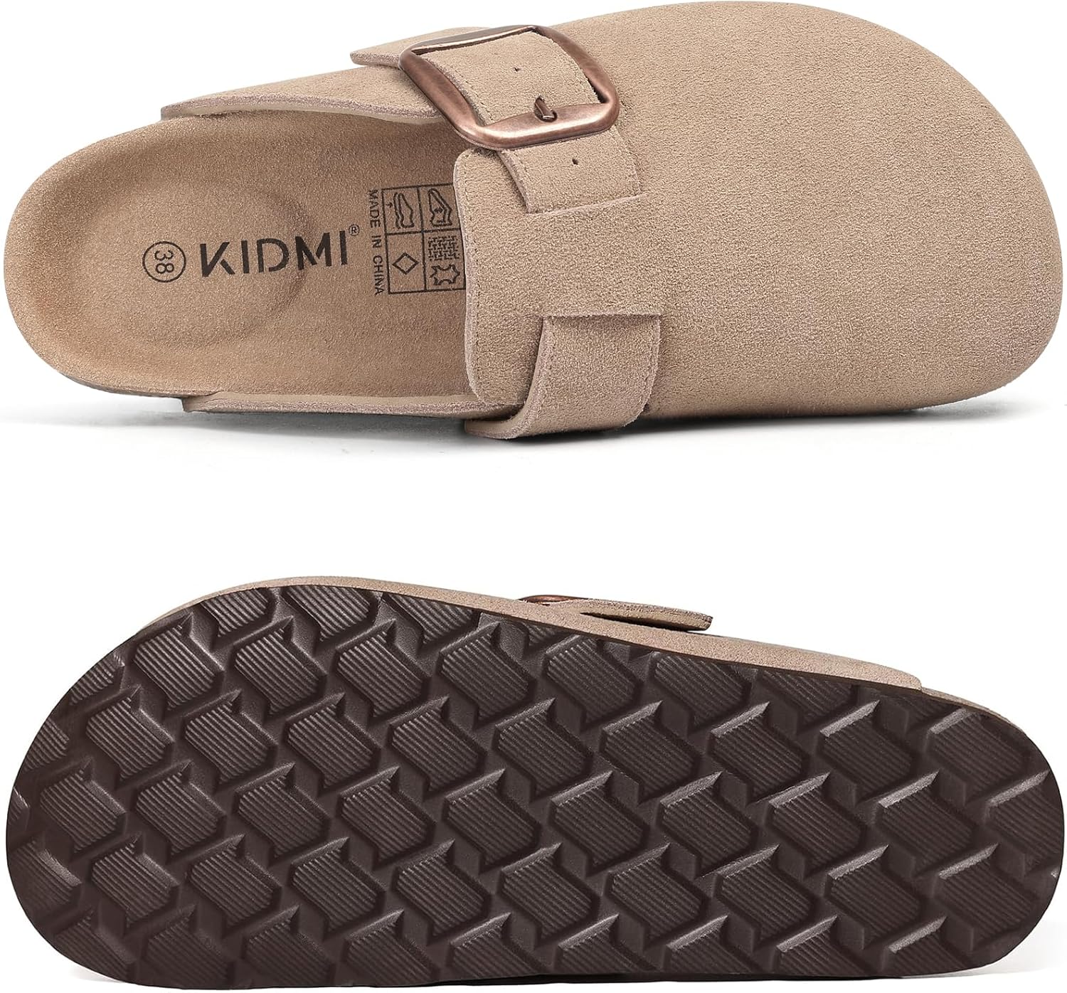 KIDMI Genuine Suede Clogs for Women Memory Foam Cork Footbed Potato Shoes Slip On Leather Mules with Big Buckle - Image 3