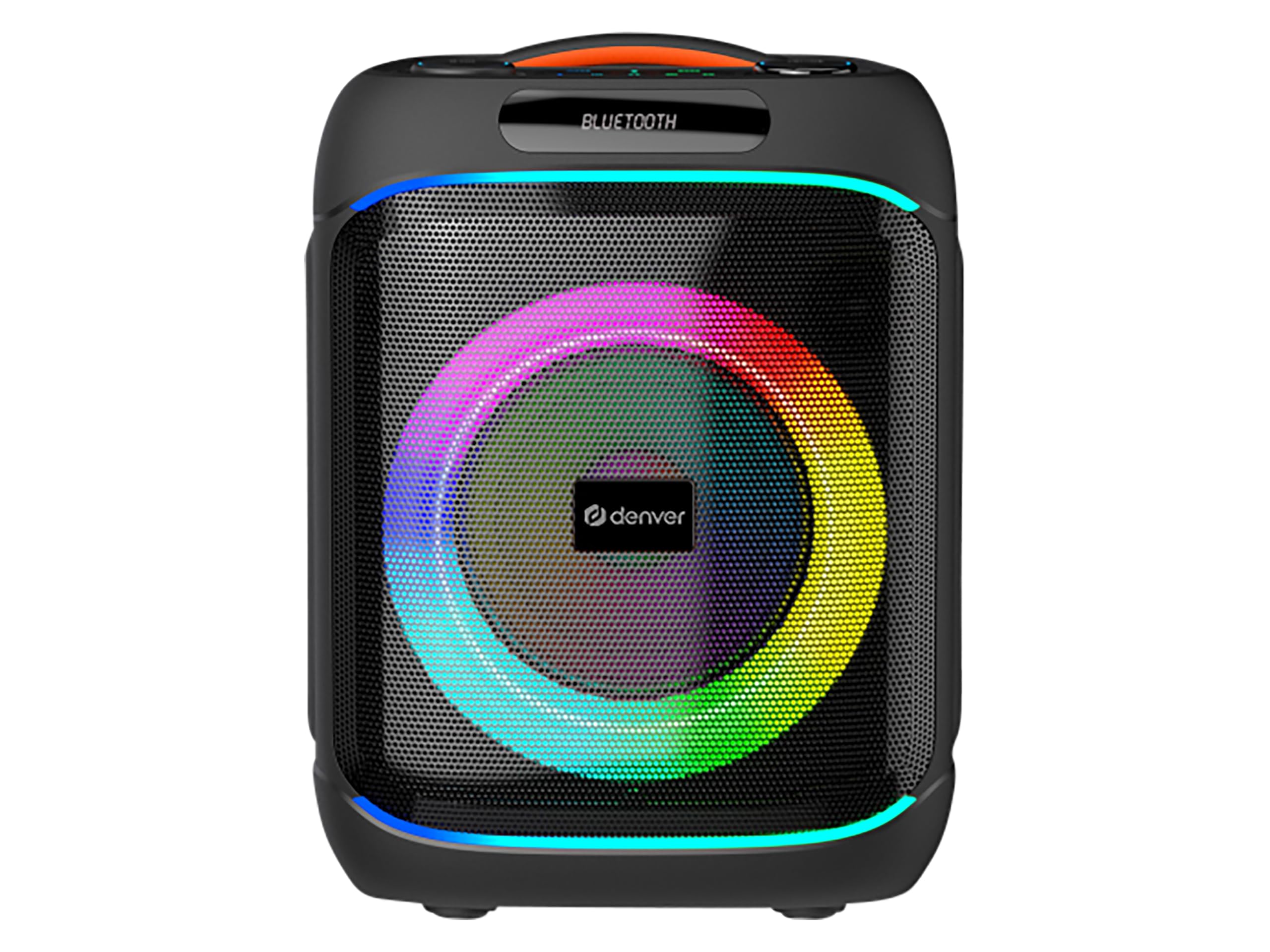 Denver BPS-270 - Altoparlante Bluetooth per feste con woofer da 8", microfono BT, 40 W RMS, TWS, effetti di luce LED, USB, MicroSD, AUX, karaoke e batteria