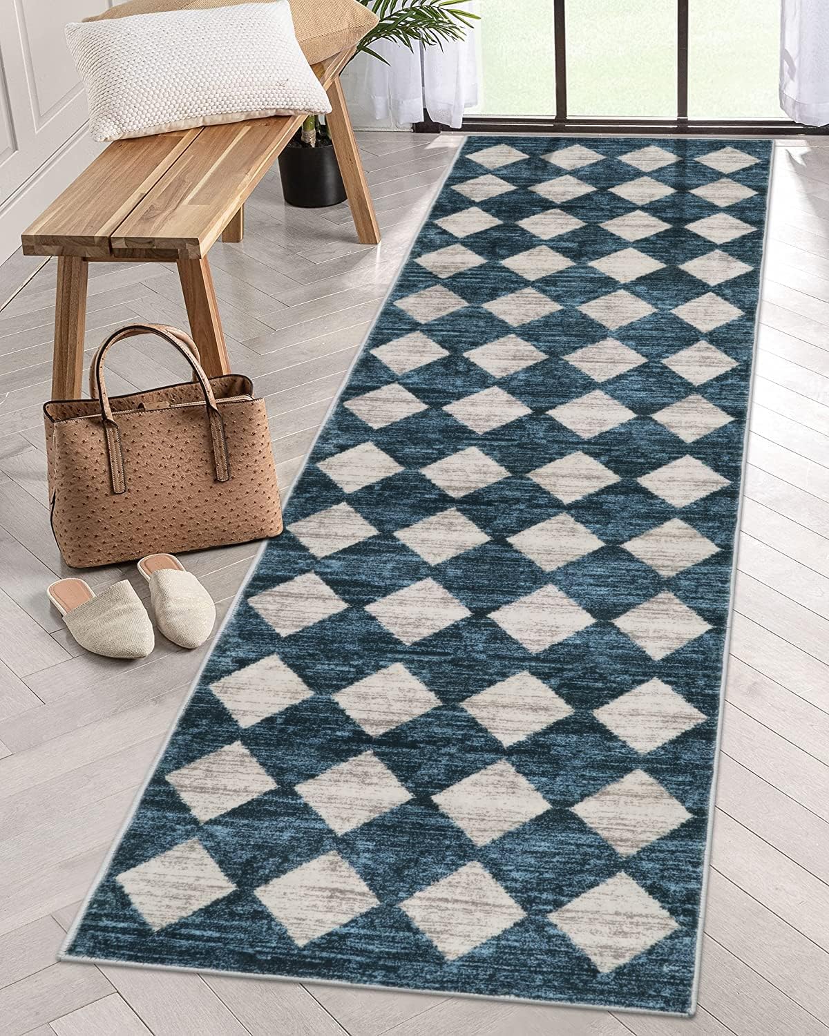 Lahome Moroccan Trellis Runner Rug 2x8 Blue Non Slip