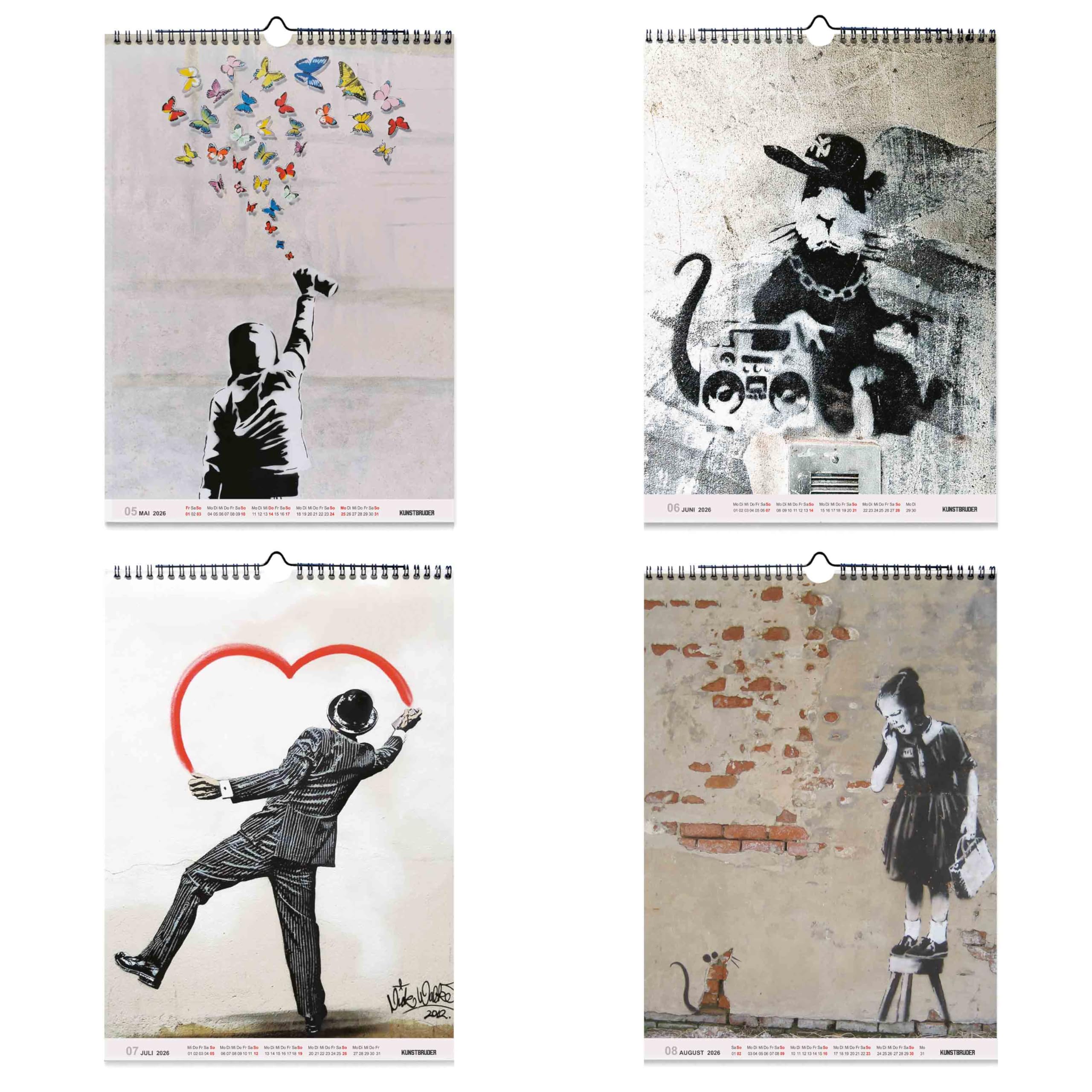 Banksy großformat Kalender Monatskalender 2026 hochkant B2 (70 x 50 cm) Wandkalender mit den schönsten Bildern - XXL Street art Jahreskalender Banksys Graffiti Wohnzimmerkalender Bürokalender
