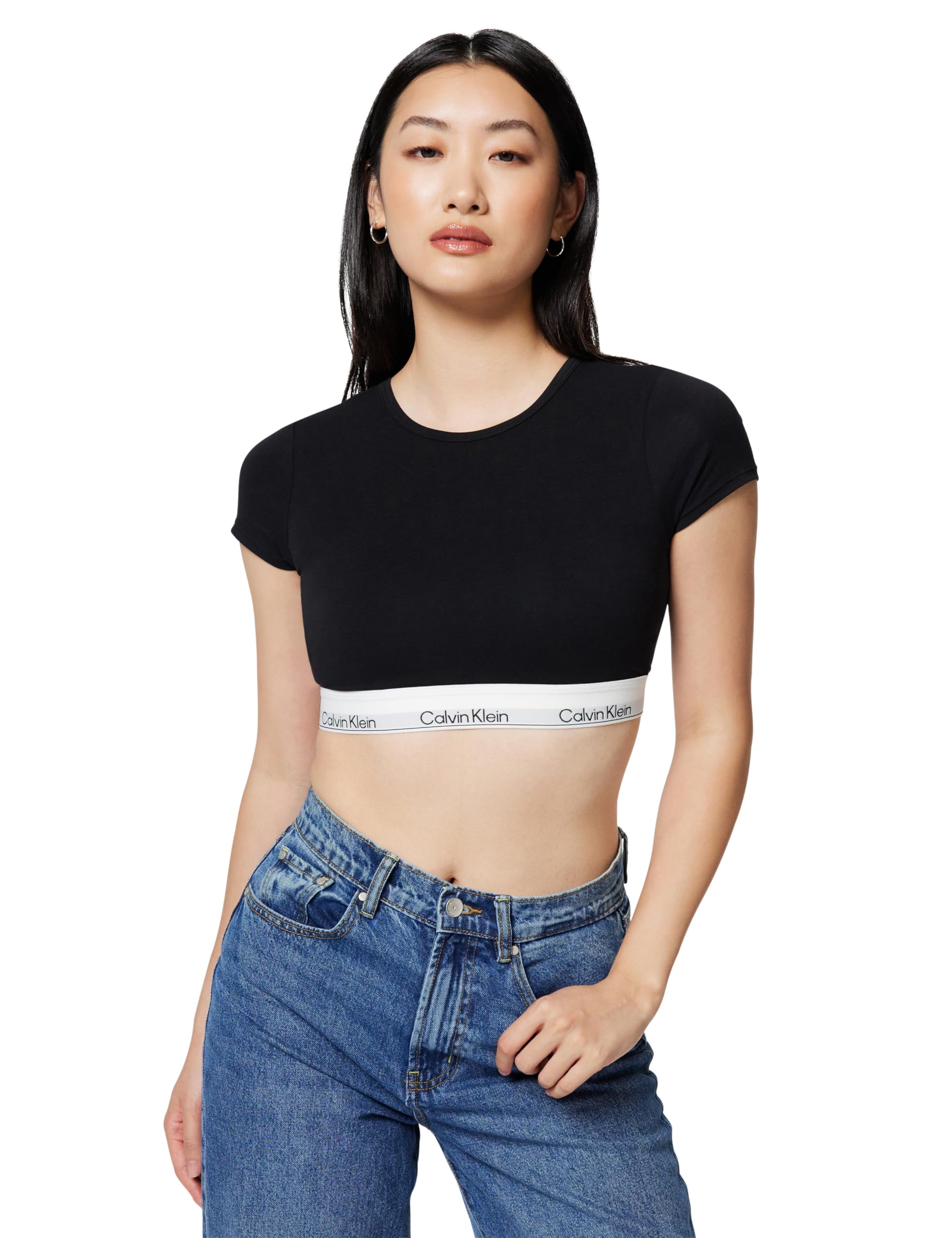 Calvin Klein Women's High Neck T-Shirt Bralette, Black (Black), L