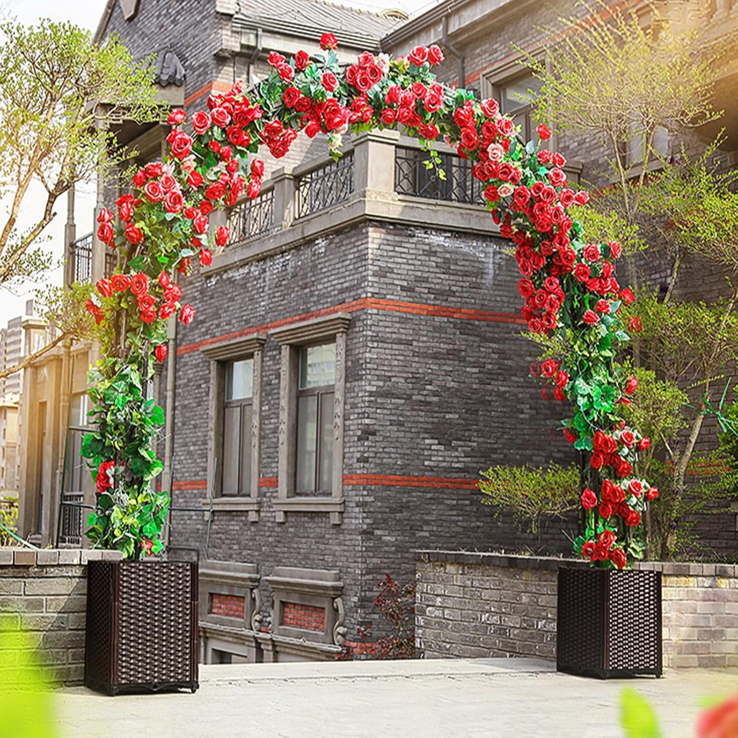 Metal Garden Archway, Garden Arch Iron Art, Wedding Rose Arch, Garden Arches, Outdoor pergola arbour, for Roses Climbing Plants Support, Backyard Vines Garden Arbor Trellis (Color : Black, Size : W1