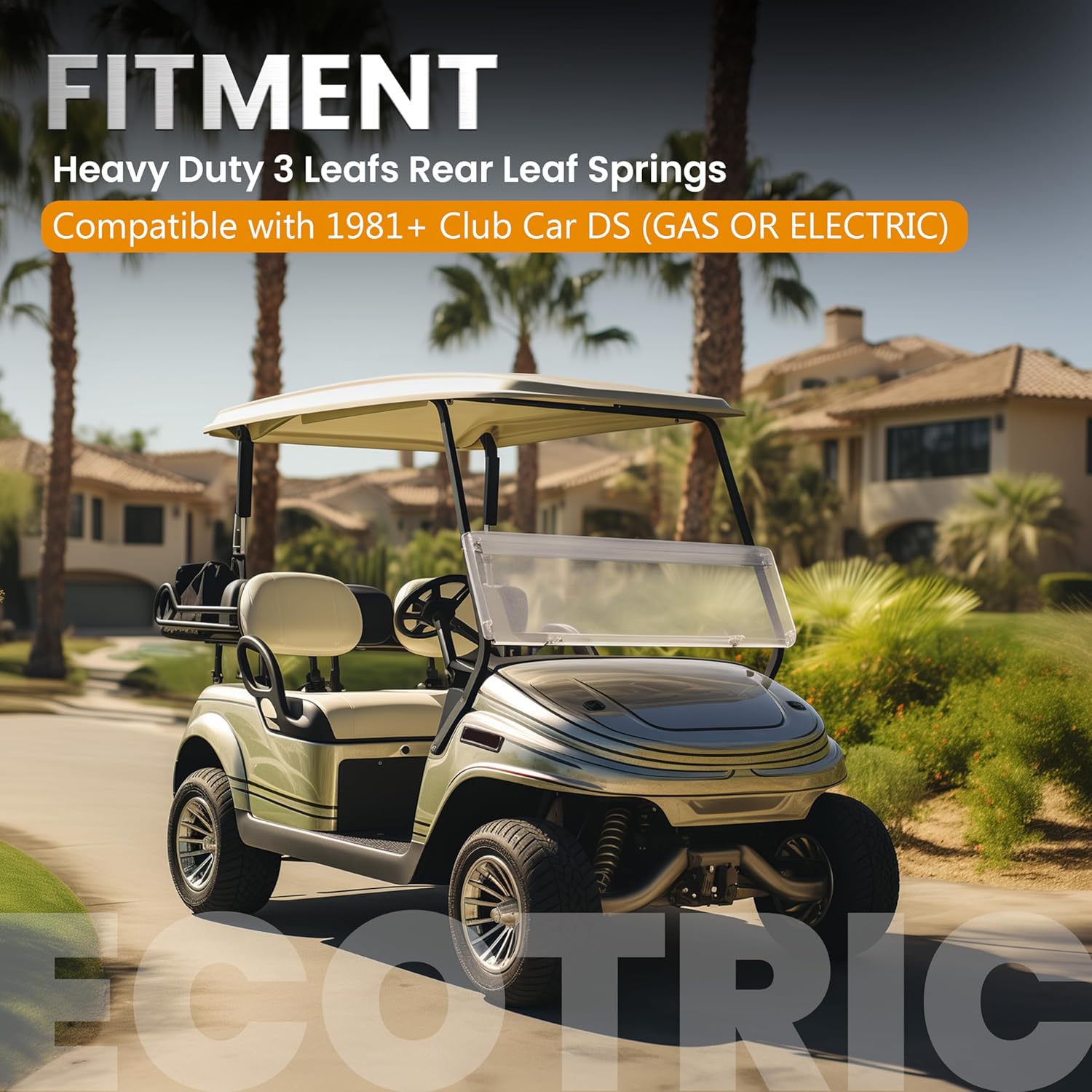 ECOTRIC 3 Leafs Rear Leaf Springs Compatible with 1981+ Club Car DS Golf Cart Heavy Duty with Bushings and Sleeves PAIR