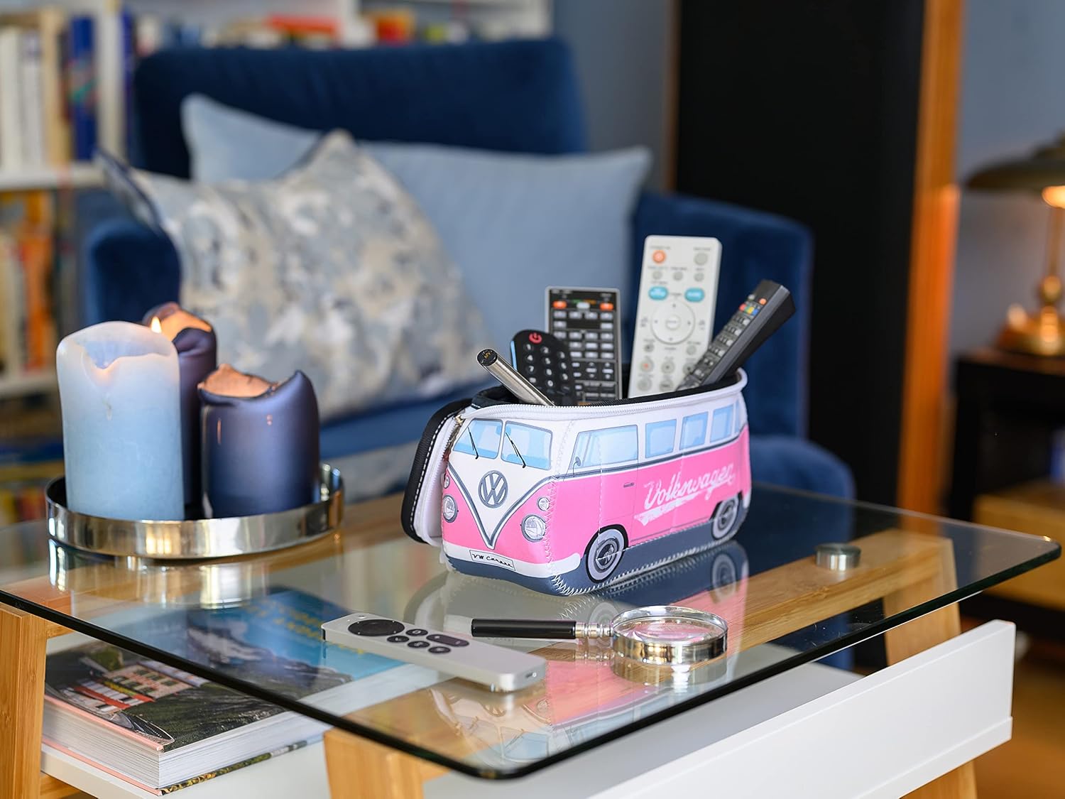 BRISA VW Collection - Volkswagen Neoprene Universal Makeup Cosmetics Toiletry Travel Pharmacy Bag in T1 Bus Design (Pink/Large) (Small (9.1 x 4.3 x 3.1 inches))