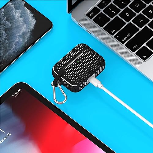 Vista 6 de TALK WORKS Funda para AirPods Pro con llavero – Funda protectora de silicona dura para AirPods, llavero con clip, mosquetón de carga inalámbrica