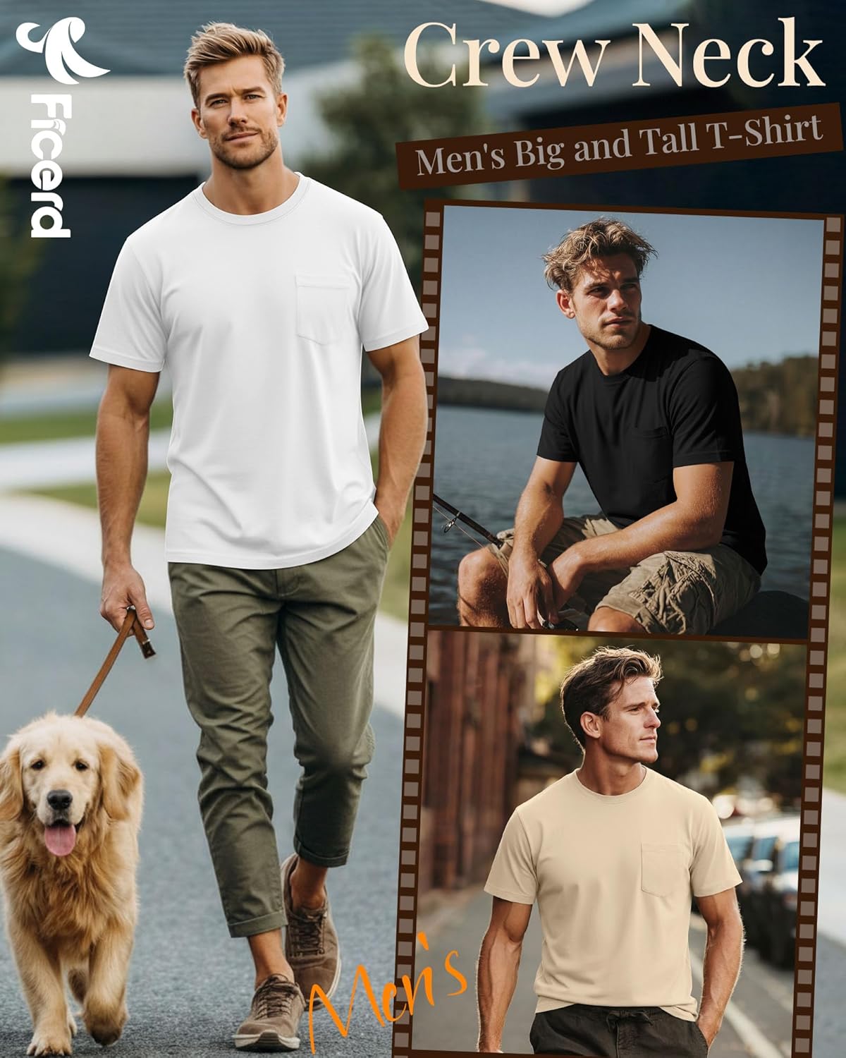 Ficerd 3 Pack Men's Big and Tall T-Shirt, Short Sleeve Pocket Basic Tee Crew Neck Lightweight Tops Solid Loose Fit Shirts - Image 3