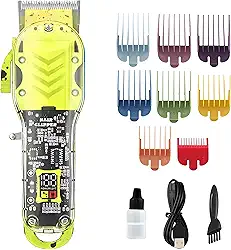 Maquina de Cortar Cabelo Profissional, Aparador de Cabelo/Barba para Homens sem fio,Cortador de Cabelo Elétrico Recarregável por USB com 8 pentes,Visor LCD (Amarelo)