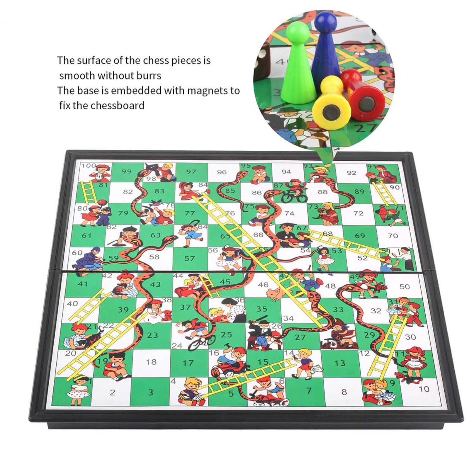 Snakes and Ladders,Gioco da tavolo magnetico,pieghevole e compatto per bambini; set di pedine da scacchi da viaggio per principianti con custodia portatile
