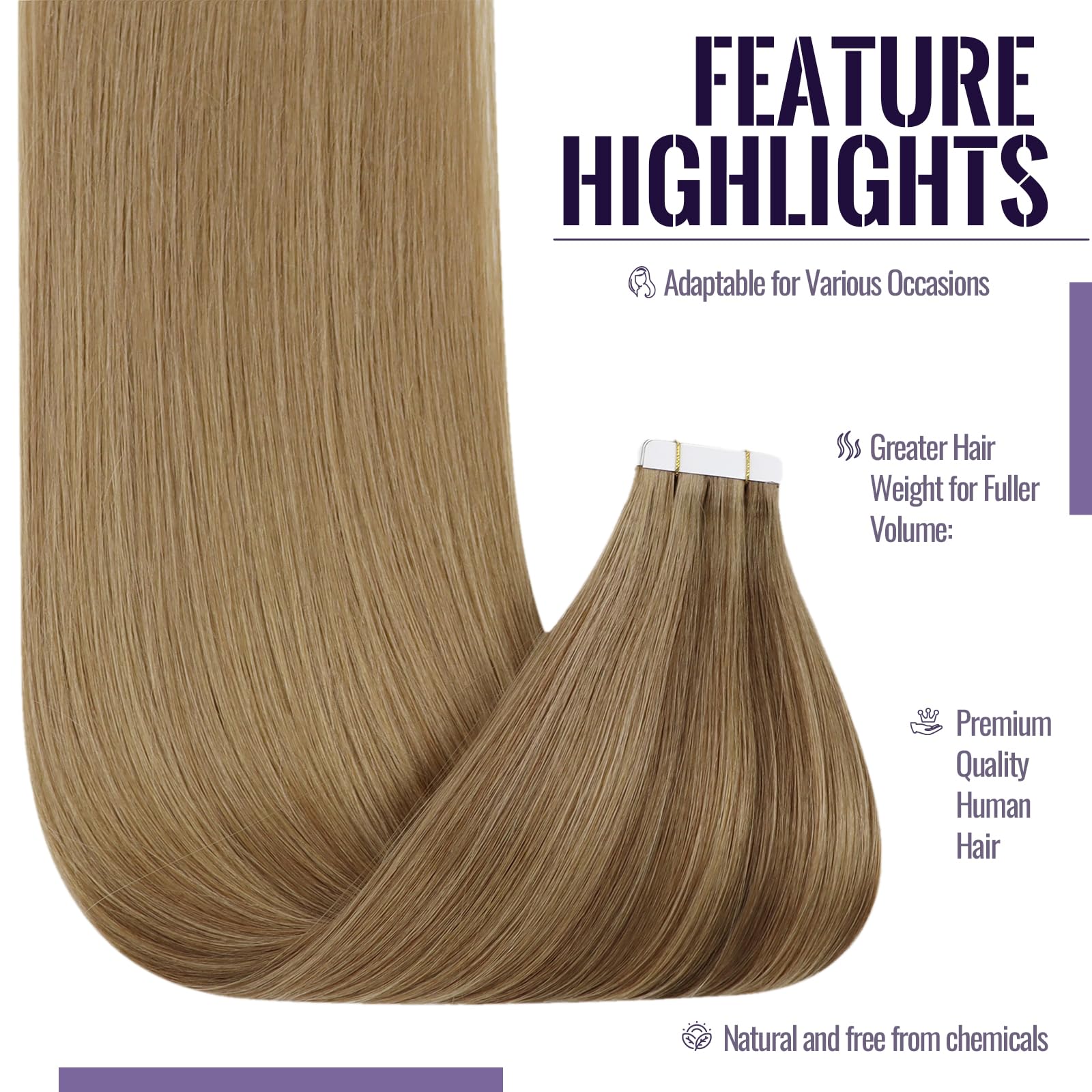 Fshine Biadesivo Capelli Extension Invisibili 50g 50CM Extension Adesive Capelli Veri 20Pcs Extension Remy Biadesive Da Biondo Chiaro A Biondo Cenere Tape in Human Hair Extension 10/16/16