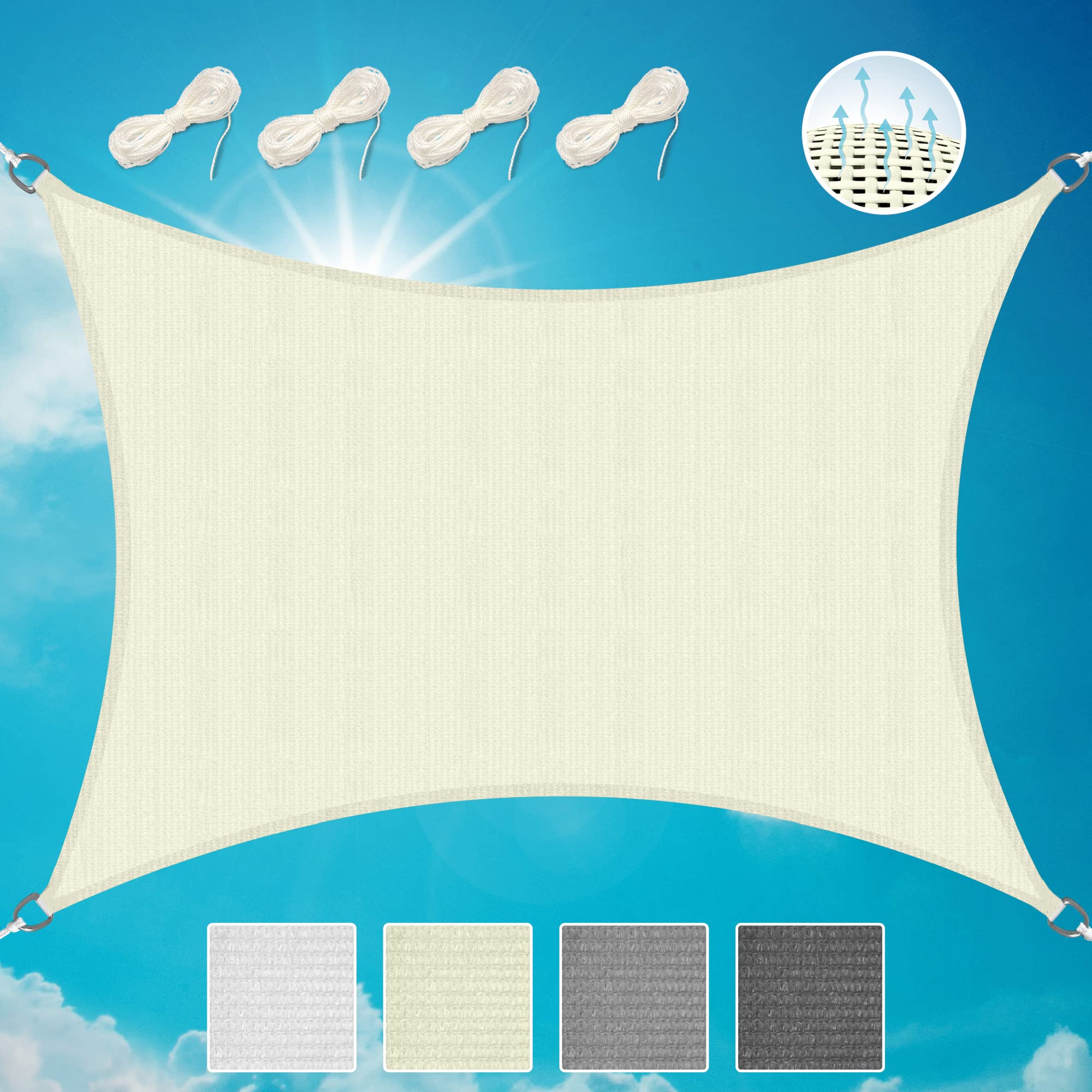 Sol Royal Sonnensegel rechteckig 2x3m Wasserdurchlässig HDPE Atmungsaktiv Balkon Terrasse Creme – Shade Sails HS9:ATMU NGSAKTIV MIT UV-SCHUTZ