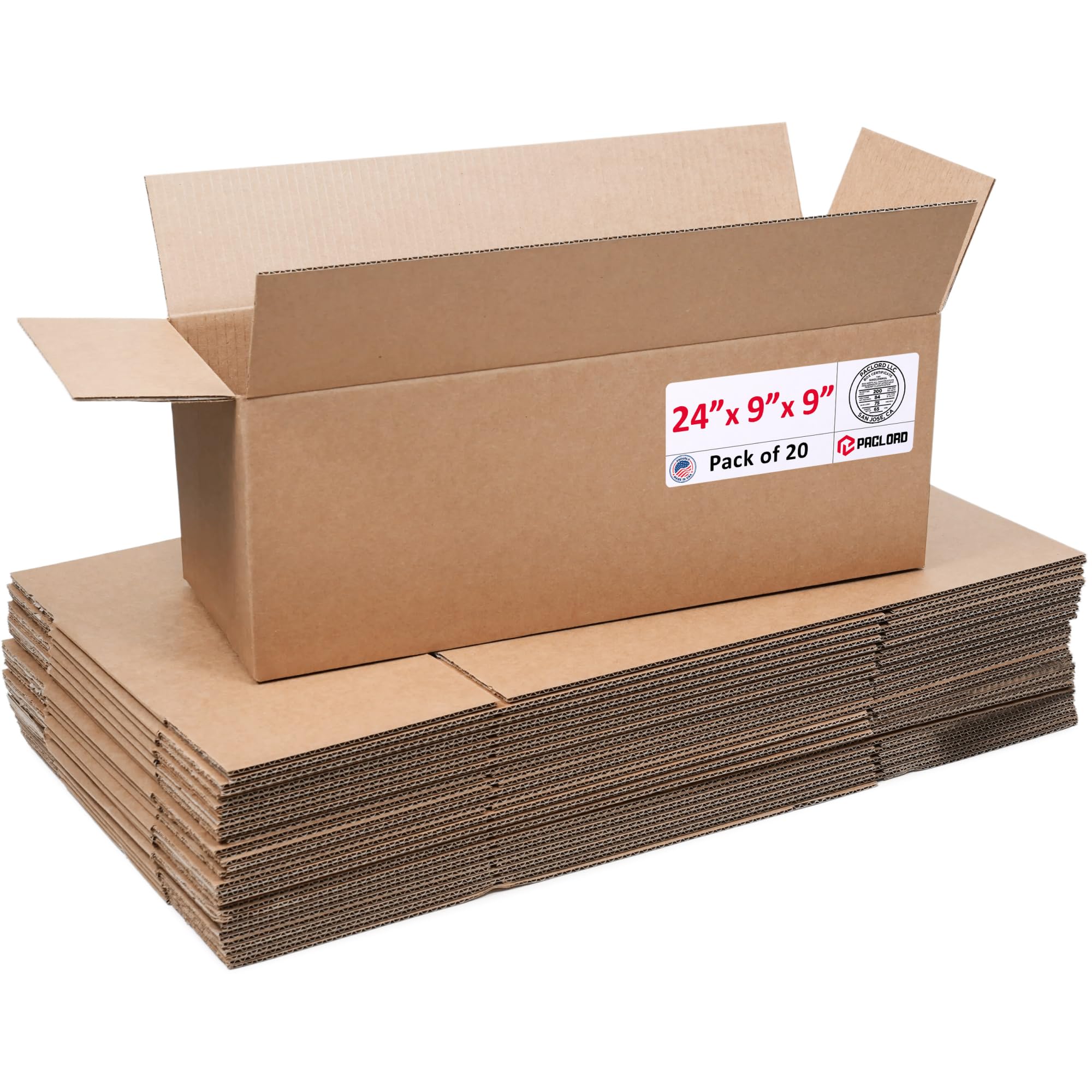 Large Cardboard Boxes 9"L x 9"W x 24"H, Pack of 20 | USA-Made Packing Boxes for Moving, Shipping, or Storage - USPS, UPS, FedEx Approved - Professional Packing Supplies