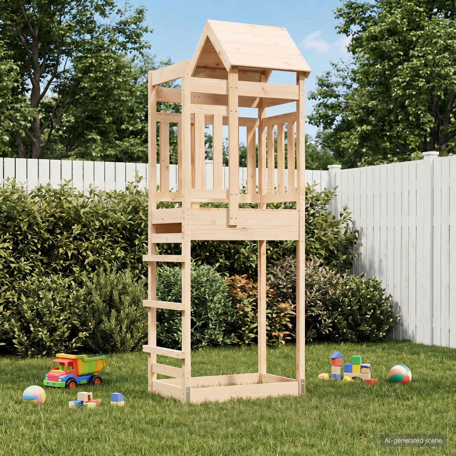vidaXL Spielturm Braun 52,5 x 85 x 238 cm Massives Kiefernholz, Moderner Outdoor-Spielplatz, robuster Garten-Spielbereich, Abenteuer-Turm für Kids, Spaß im Hinterhof