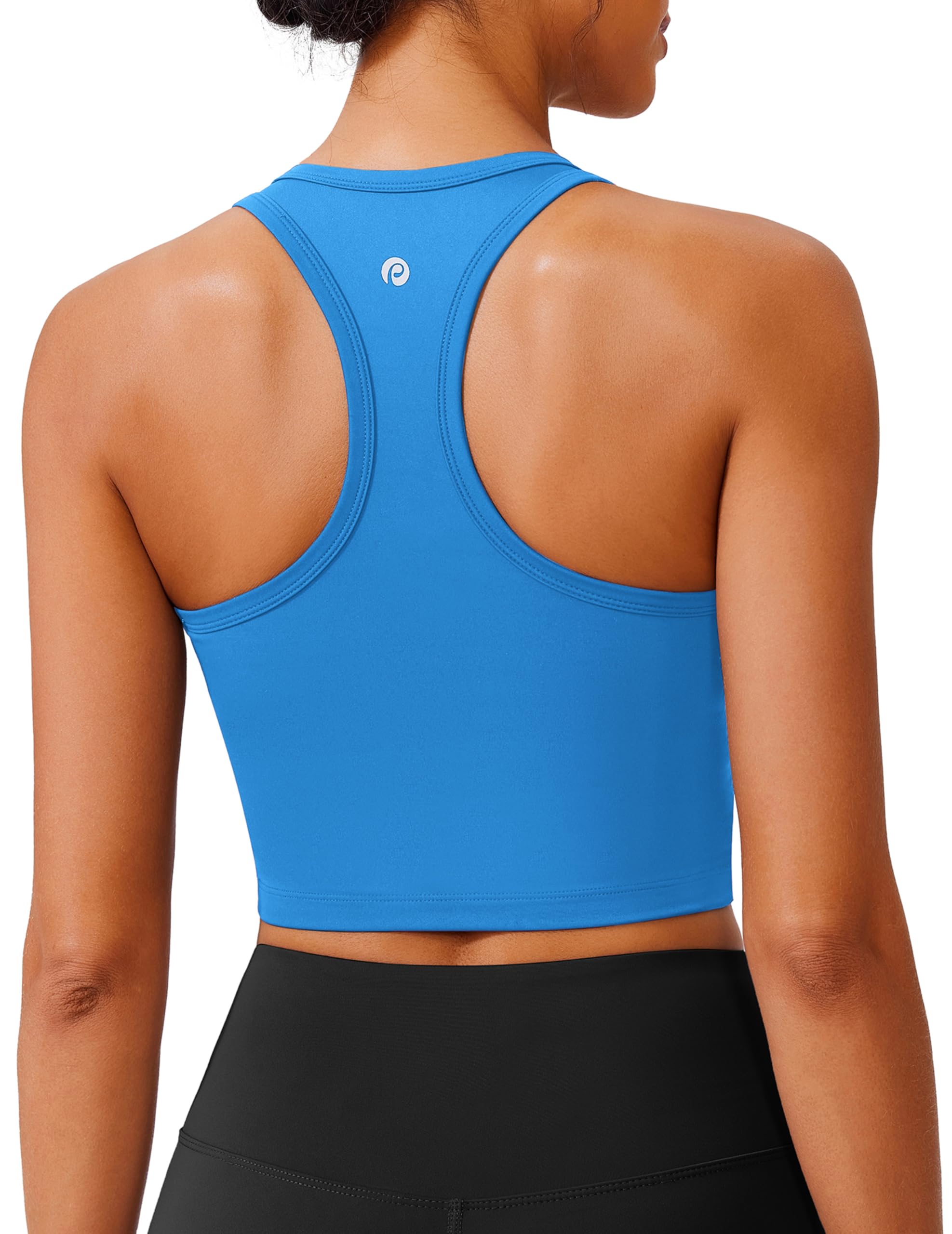 PINSPARK Racerback Crop Tank Tops for Women Longline Padded Sports Bra Scoop Neck Workout Yoga Top