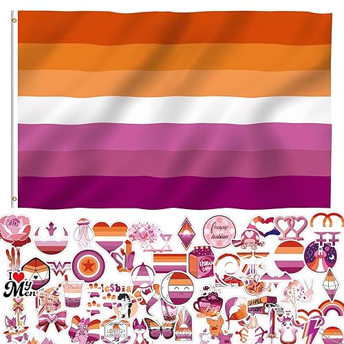 3x5 Feet Sunset Lesbian Pride Flag - Vivid Color and Fade proof - Canvas Header and Double Stitched and 60pcs Unique Sticker Designs - style 2