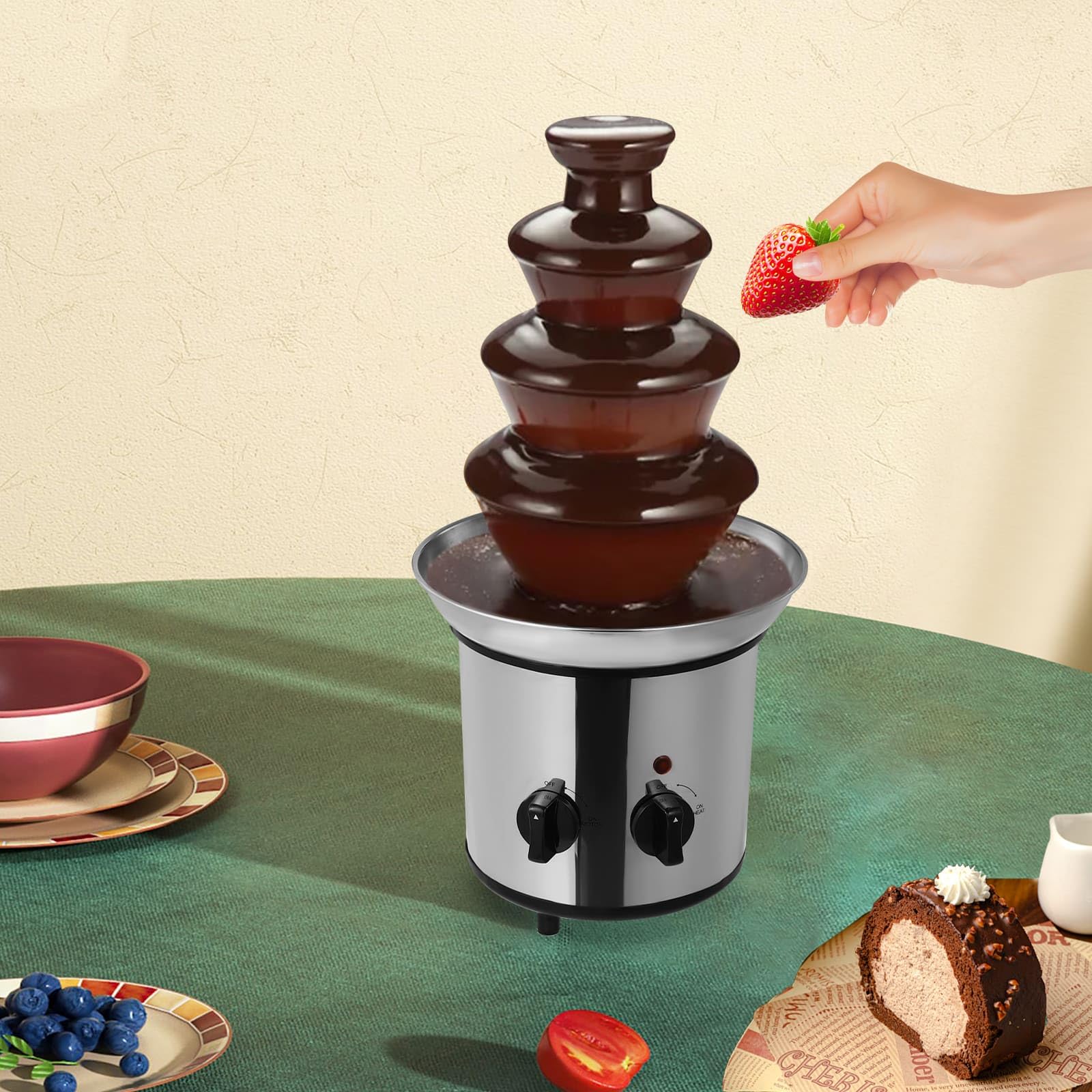 Fontaine à Chocolat 4 Niveaux 170 W en Acier Inoxydable, Machine de Fontaine pour Chocolat Fondant Chaud, Capacité 1,8L, Pour Réunions de Famille, Anniversaires, Mariages