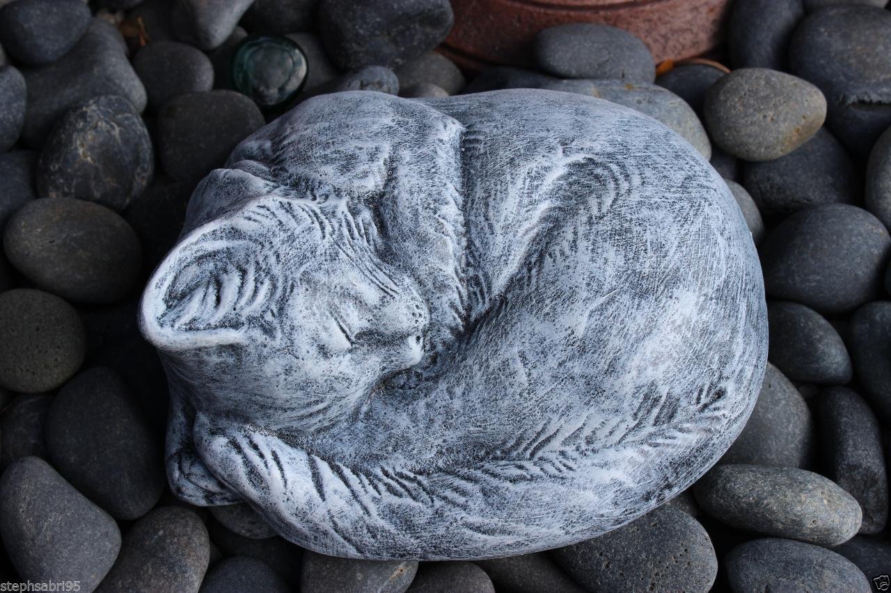 Cat Monument Statue Concrete Memorial Kitty Sleeping Grave Marker New Kitten Home