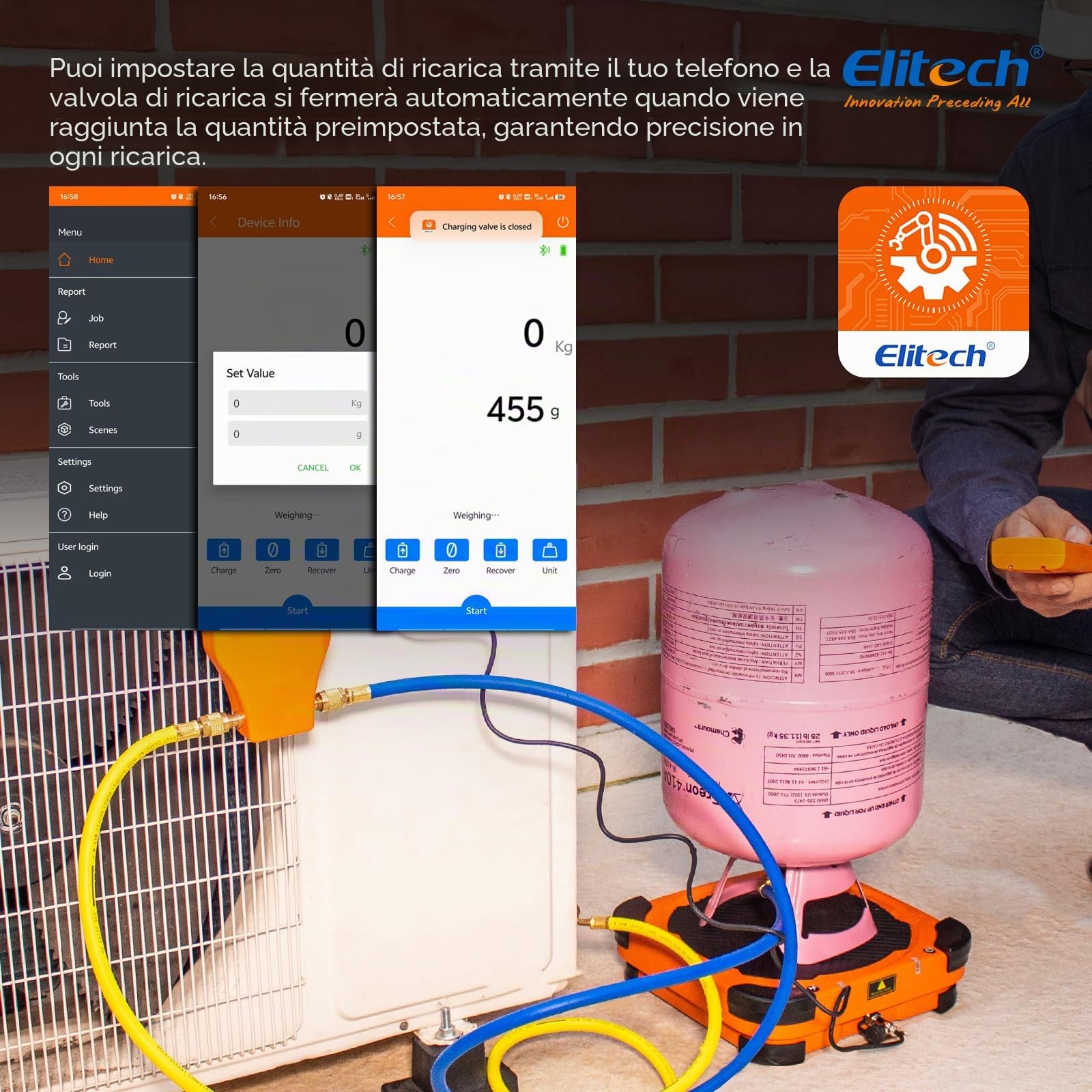 Elitech LMC-310 Bilancia Elettronica del Refrigerante, 100KG Senza Fili per il Rifornimento di Carburante Refrigerante Elettronico per HVAC e Auto AC con Custodia Portatile