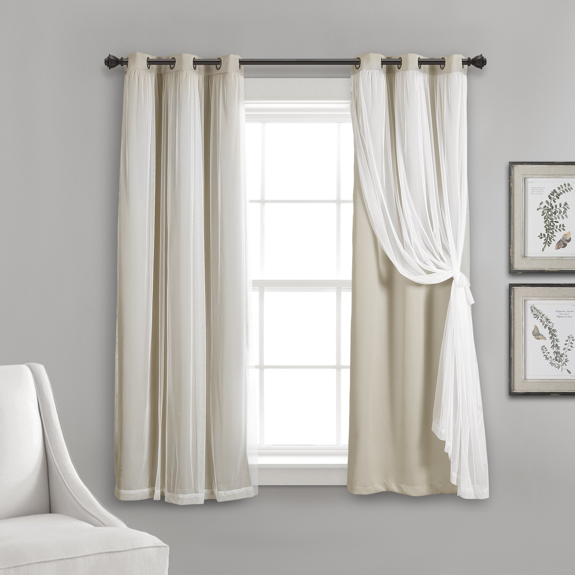 Lush Decor Grommet Sheer Panels with Insulated Blackout Lining Window Curtain Panel Pair, 45" L x 38" W, Wheat