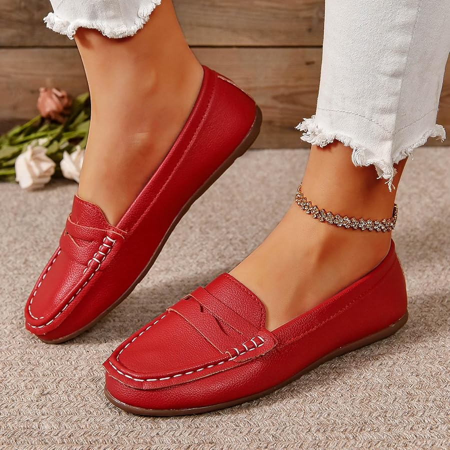 JUANMAO Mocassin Femme Cuir Souple, Chaussures Bateau Appartements Loafer Mocassins Femme Ballerines à Bout fermé Femme Chaussures Ballerines Femmes Confortable Ballerines Femmes Moccasine Femme