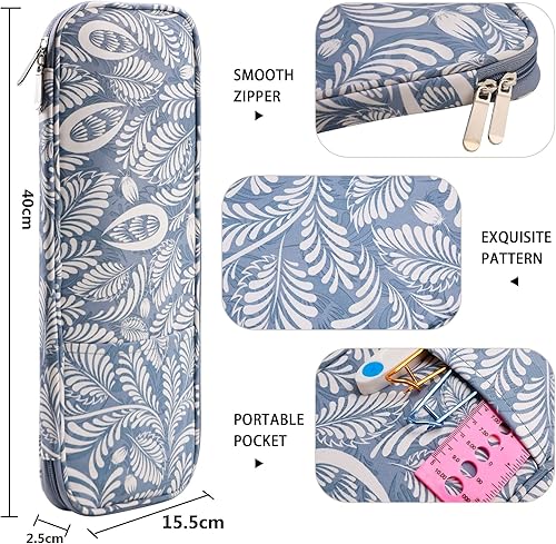Miniatura 2 de Qukou Estuche para agujas de tejer, bolsa organizadora de almacenamiento con cremallera vacía con bolsillos web para varias agujas de tejer,