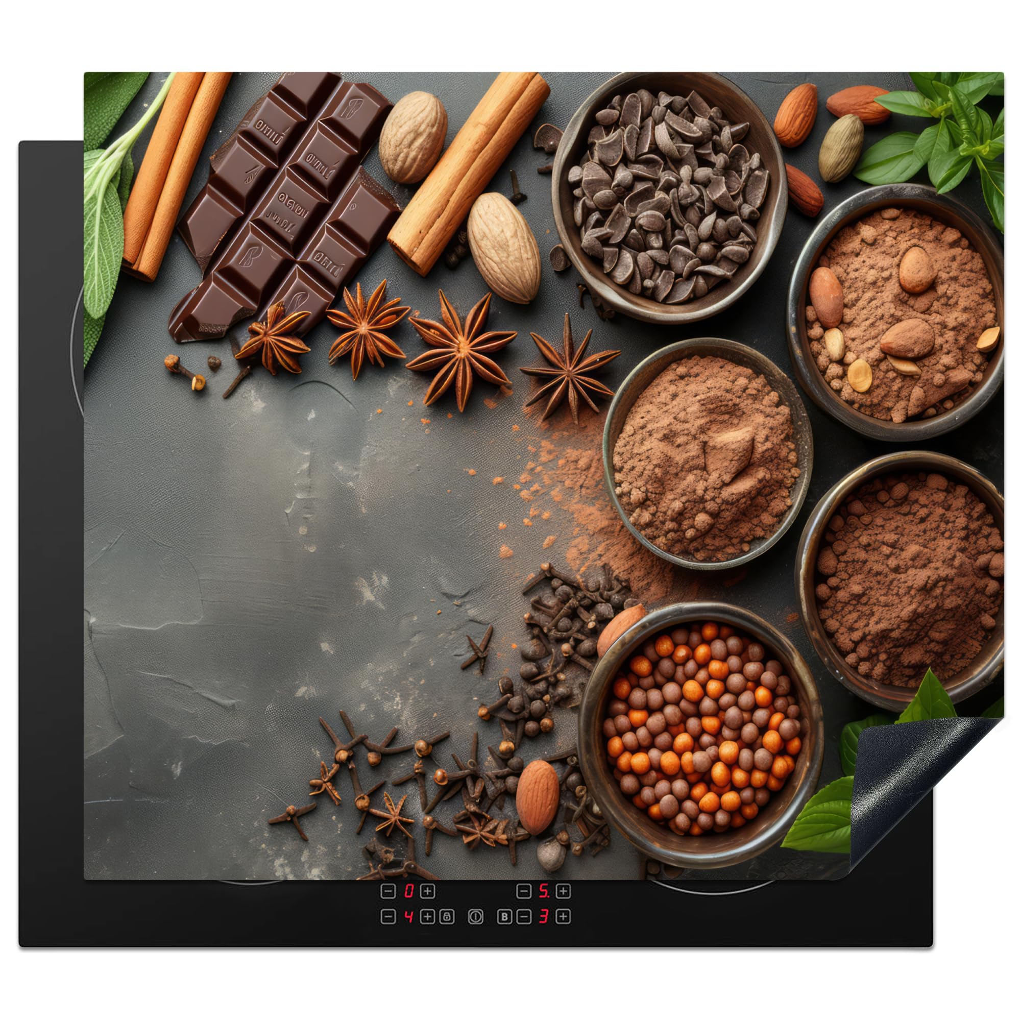KitchenYeah© Induction Hob Cover Protector Mat 20.2"x22.9" / 58.3x51.3 cm Kitchen Universal Ceramic Covers for Electric Cookers Vinyl Spices - Chocolate - Concrete - Spices - Cocoa — image 1