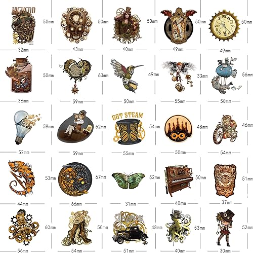 Miniatura 3 de Paquete de 62 calcomanías Steampunk, lindas calcomanías impermeables de vinilo de dibujos animados para botella de agua, laptop, teléfono, patineta,