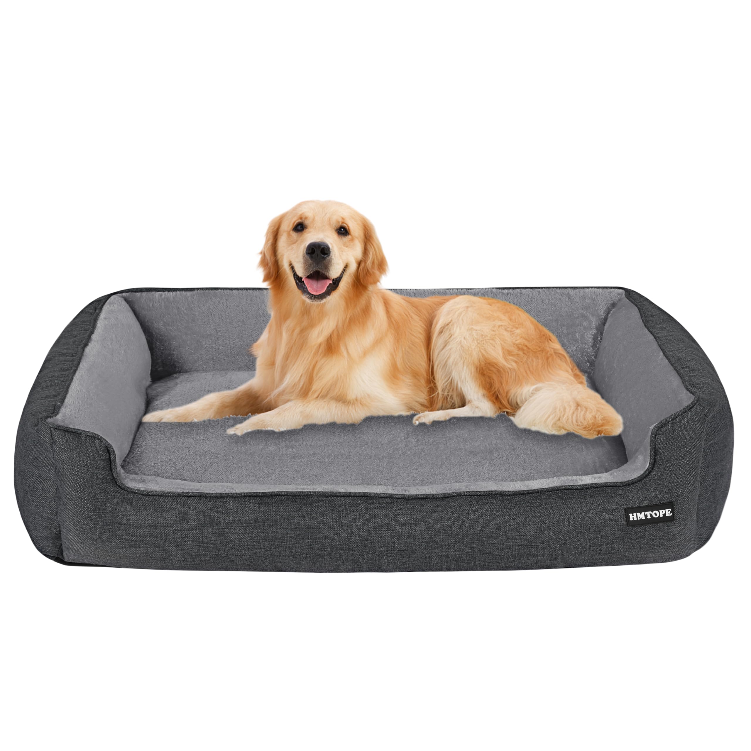 HMTOPE Cama para perros, sofá para perros, cojín para perros, cesta extraíble y lavable, empalme gris, 110 x 86 x 26 cm