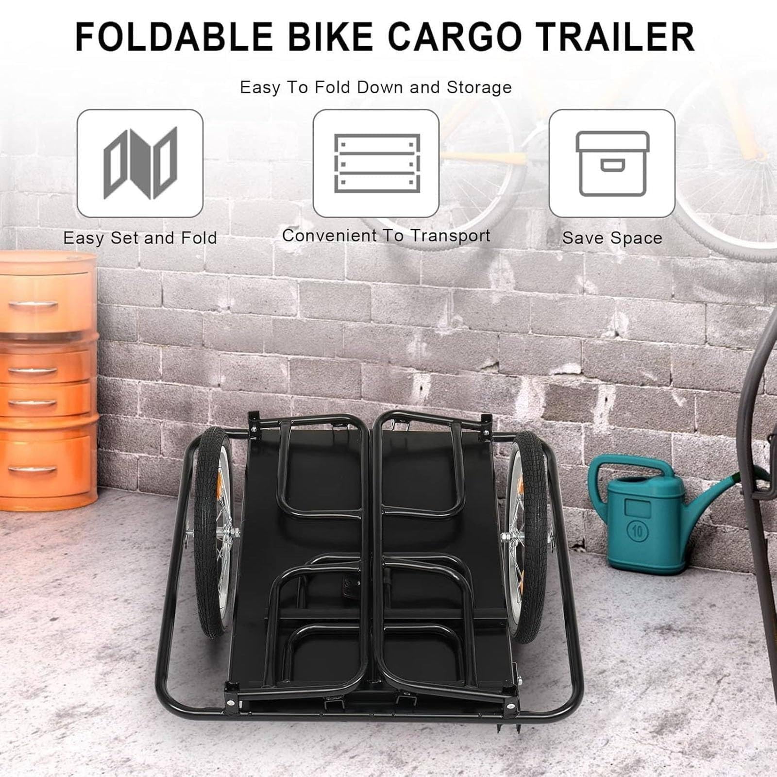 Remolque de carga universal para bicicleta con diseño plegable, resistente para transporte de alta capacidad, ideal para aventuras al aire libre y viajes diarios