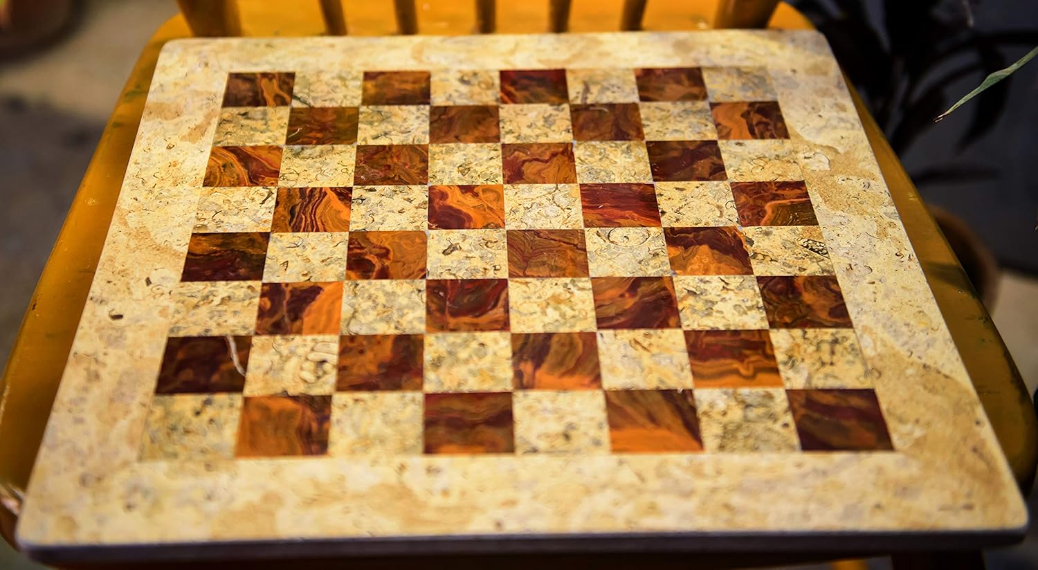 RADICALn 15 Inches Handmade Marble Coral and Red Chess Board