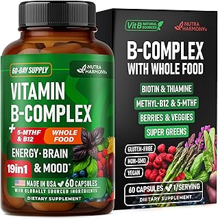 Vitamin B Complex - B1 | B2 | B3 | B5 | B6 | Biotin | B12 | 5-MTHF - Astragalus & Whole Food Blend - Energy, Metabolism & Brain - Vitamins B for Women & Men - Lab Tested - 60 Capsules, 60 Days Supply